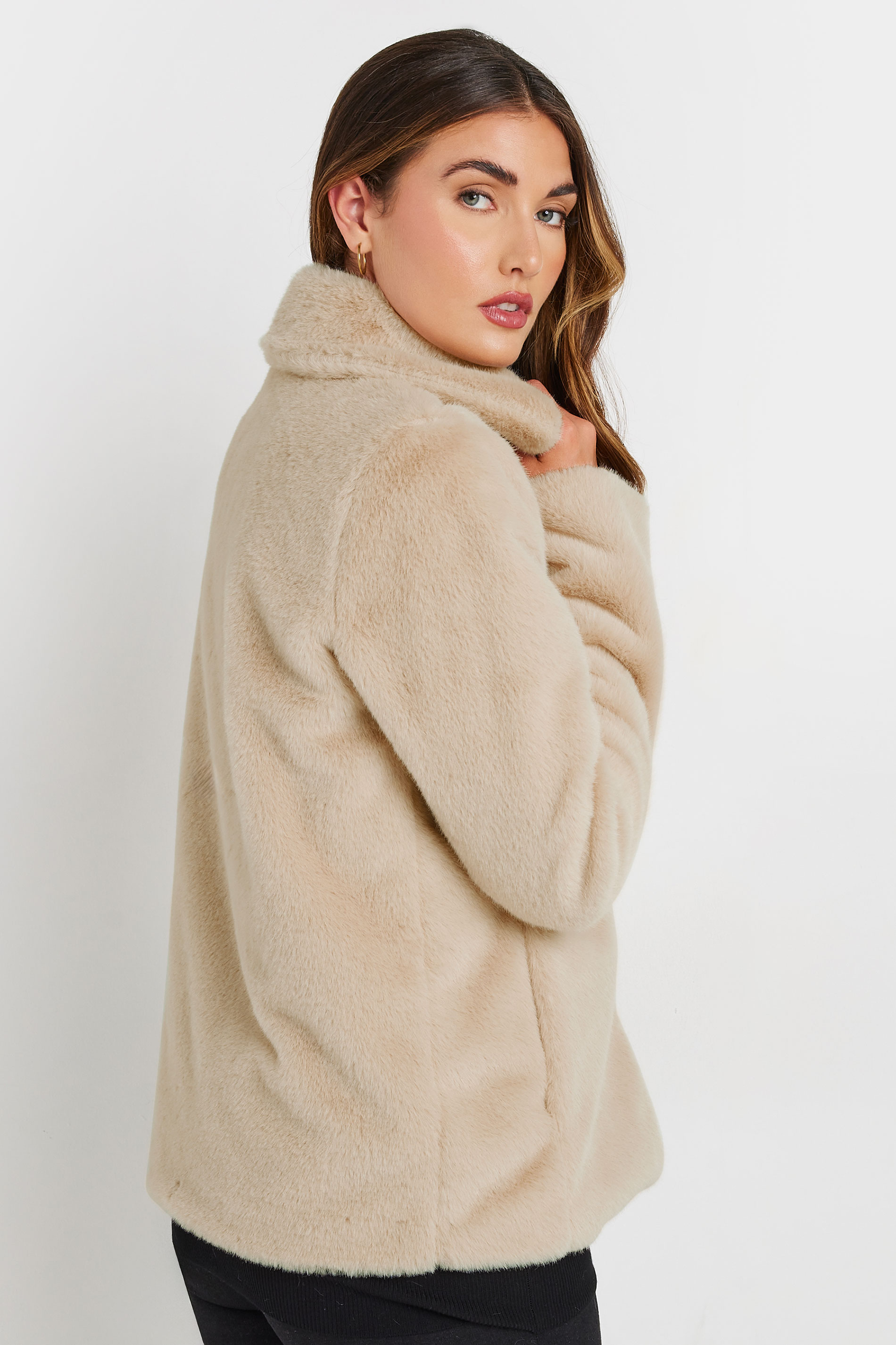 LTS Tall Beige Brown Faux Fur Coat | Long Tall Sally 4