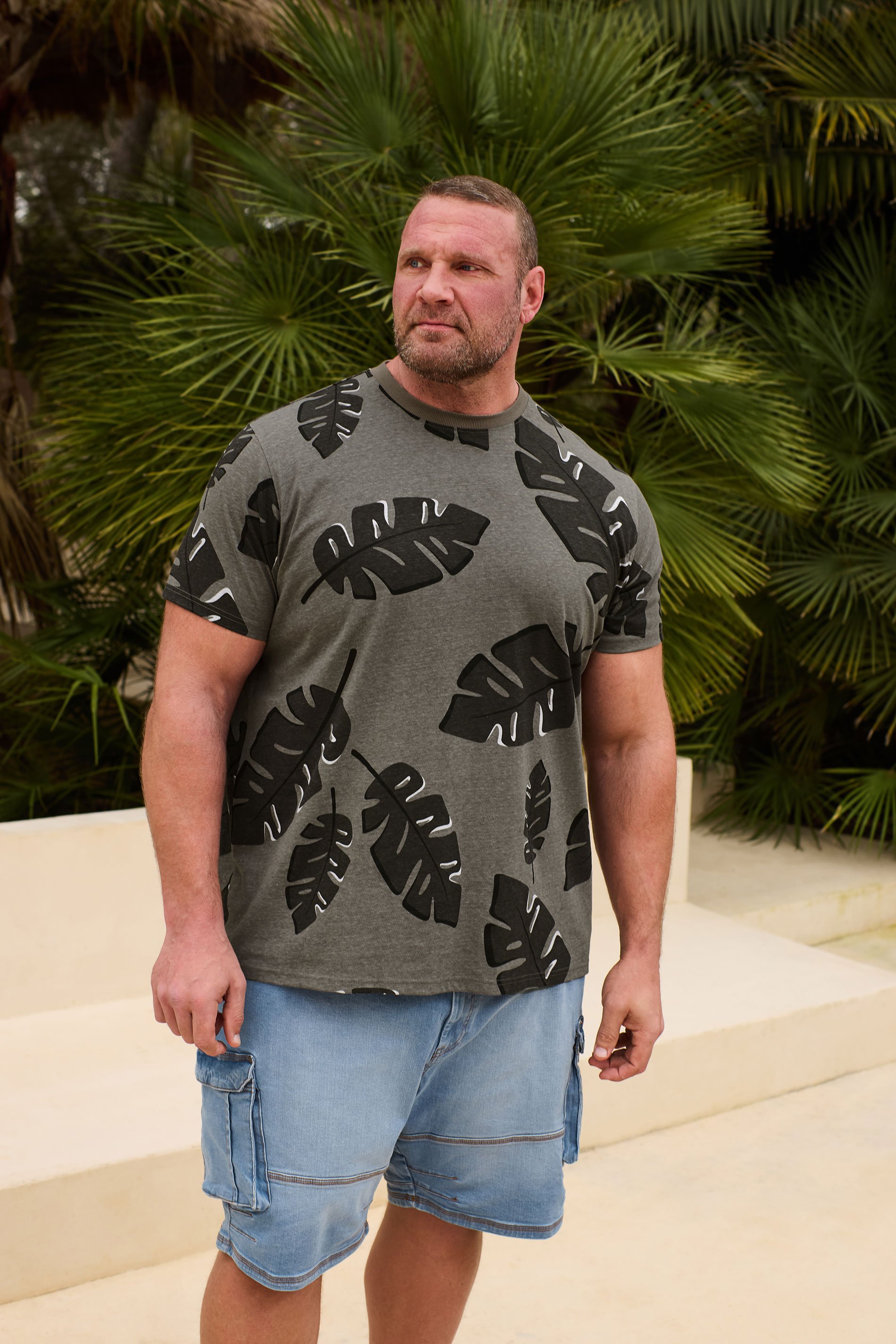 BadRhino Big & Tall Grey Palm Print Short Sleeve T-Shirt | BadRhino 1