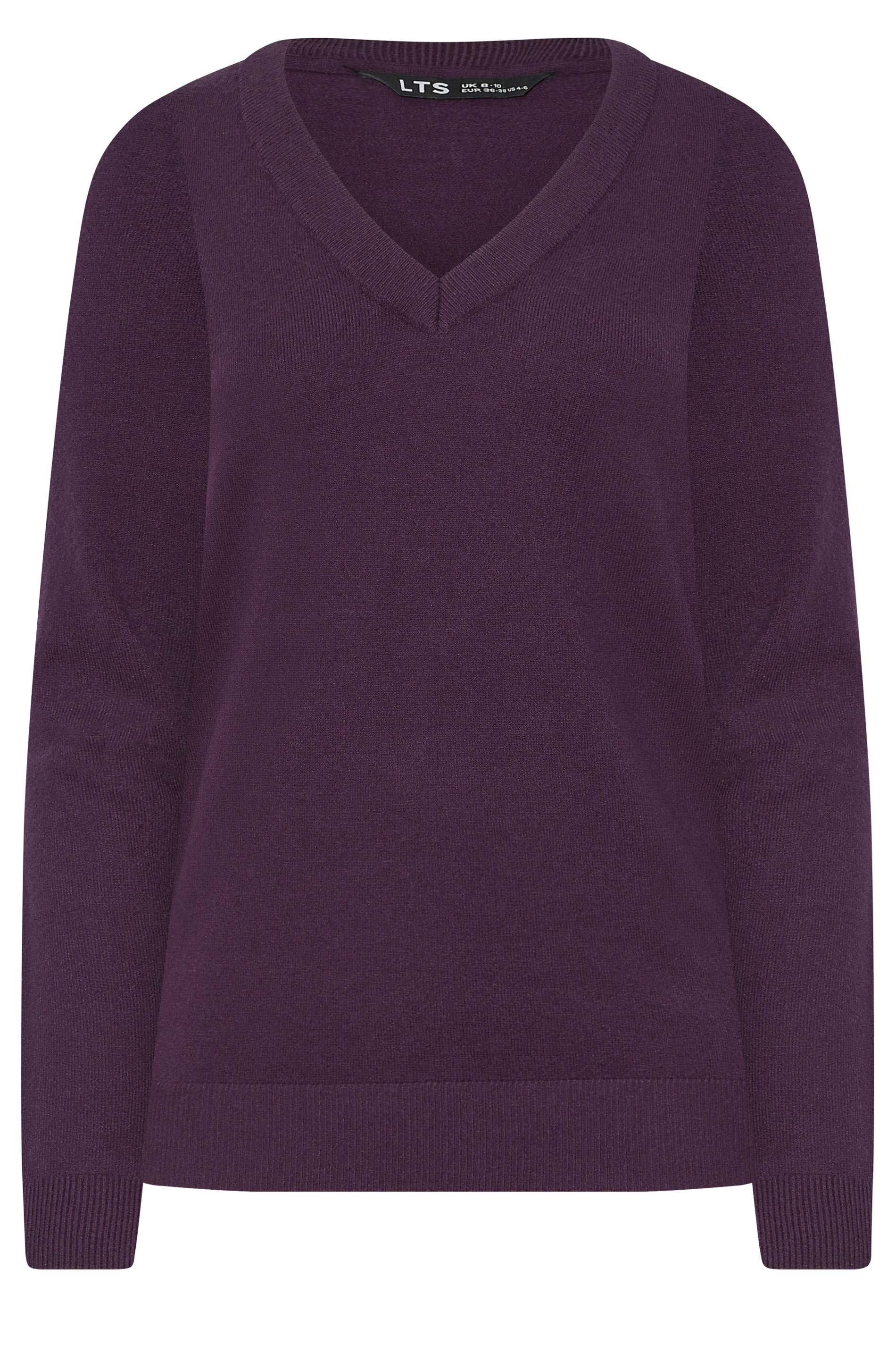LTS Tall Dark Purple Knit V-Neck Jumper | Long Tall Sally 5