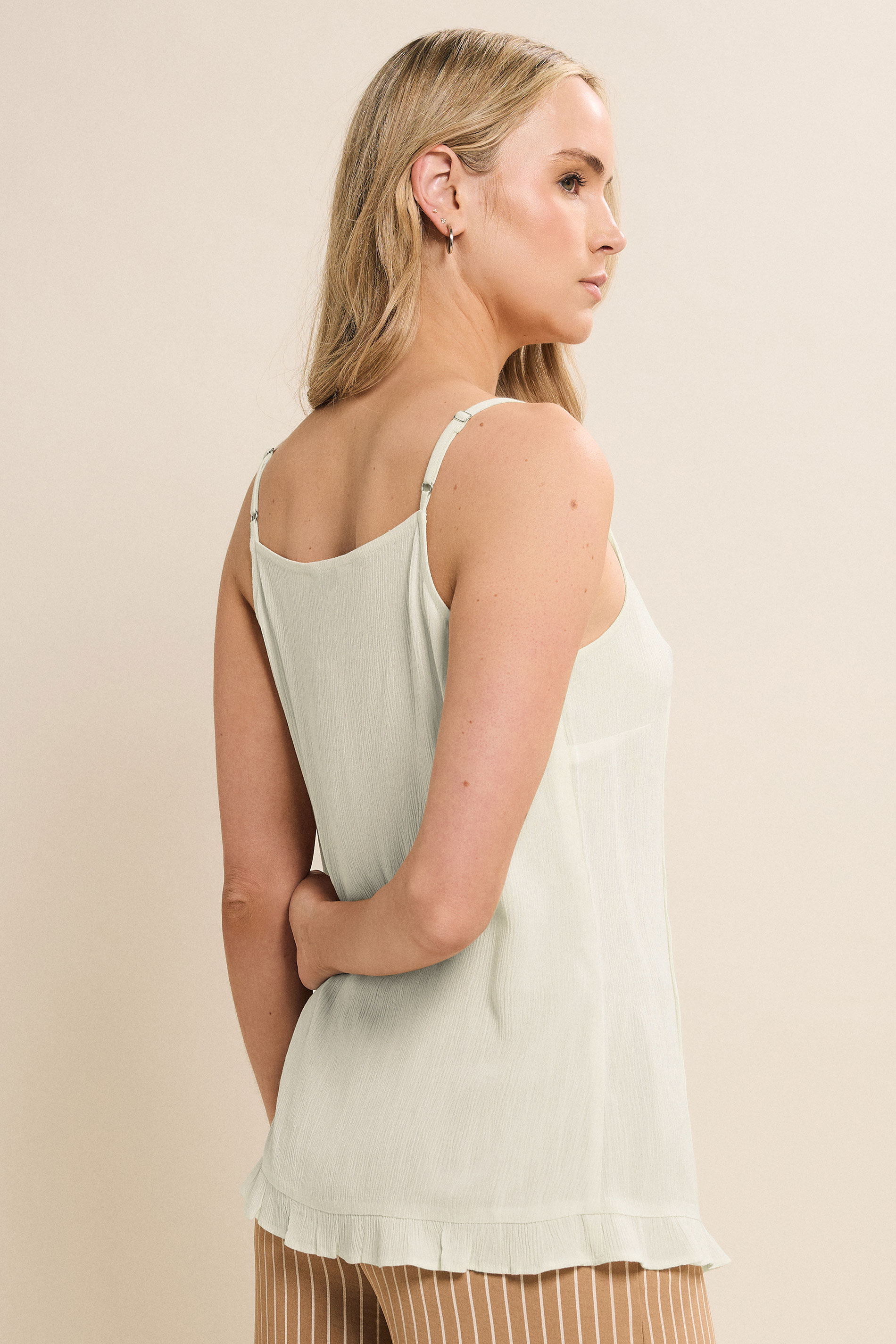 LTS Tall Ivory White Crinkle Button Vest Top | Long Tall Sally 4