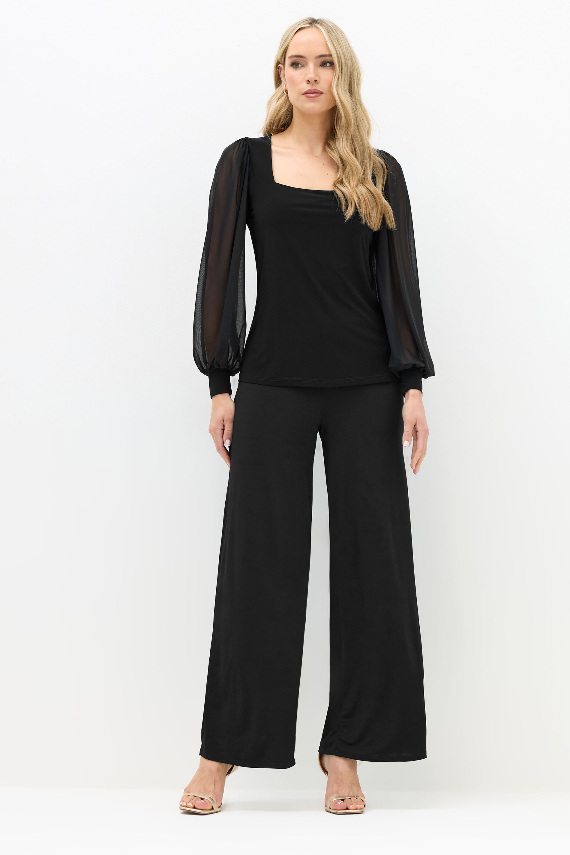 LTS Tall Black Mesh Square Neck Blouse | Long Tall Sally 3