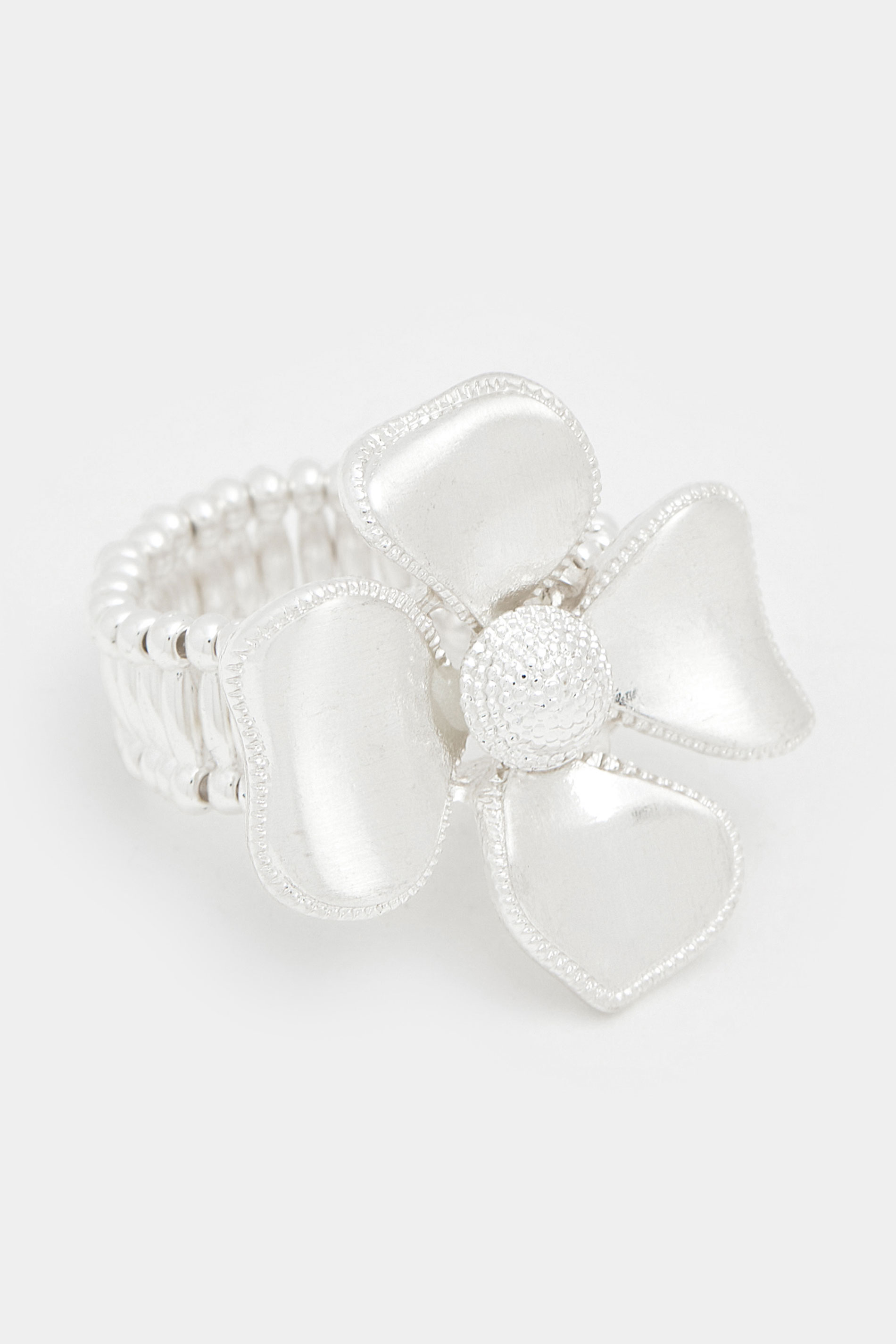 Silver Tone Flower Stretch Ring | Yours Clothing 3