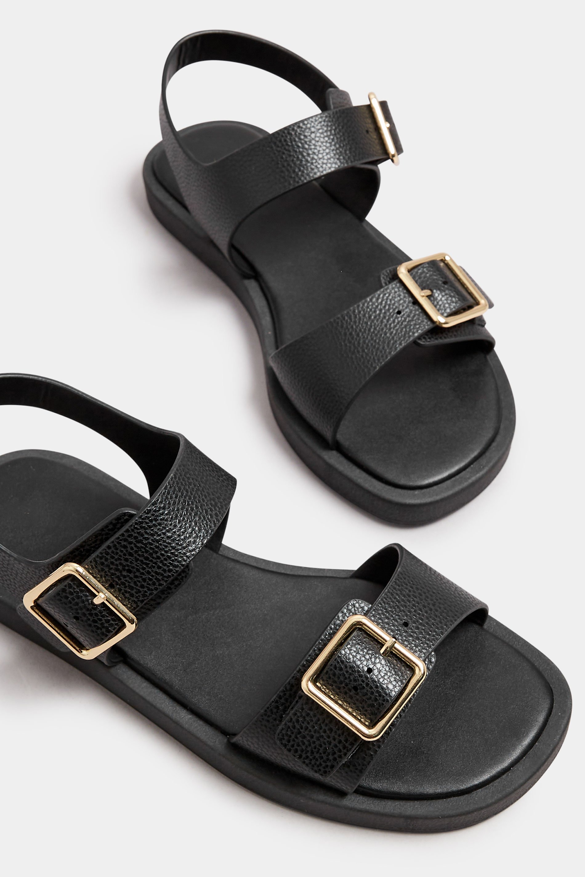 Black Buckle Chunky Sandals In Wide E Fit & Extra Wide EEE Fit | Yours Clothing 5