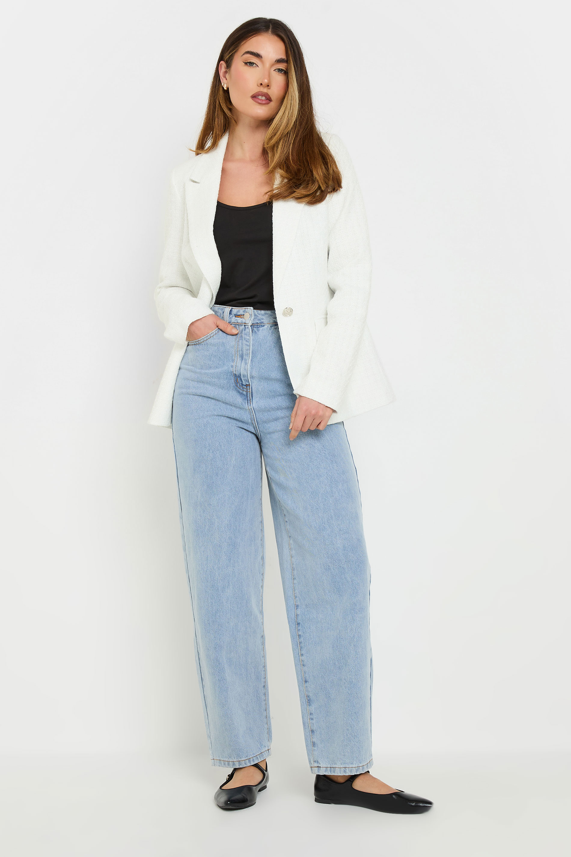 LTS Tall Ivory White Tailored Boucle Blazer | Long Tall Sally 4