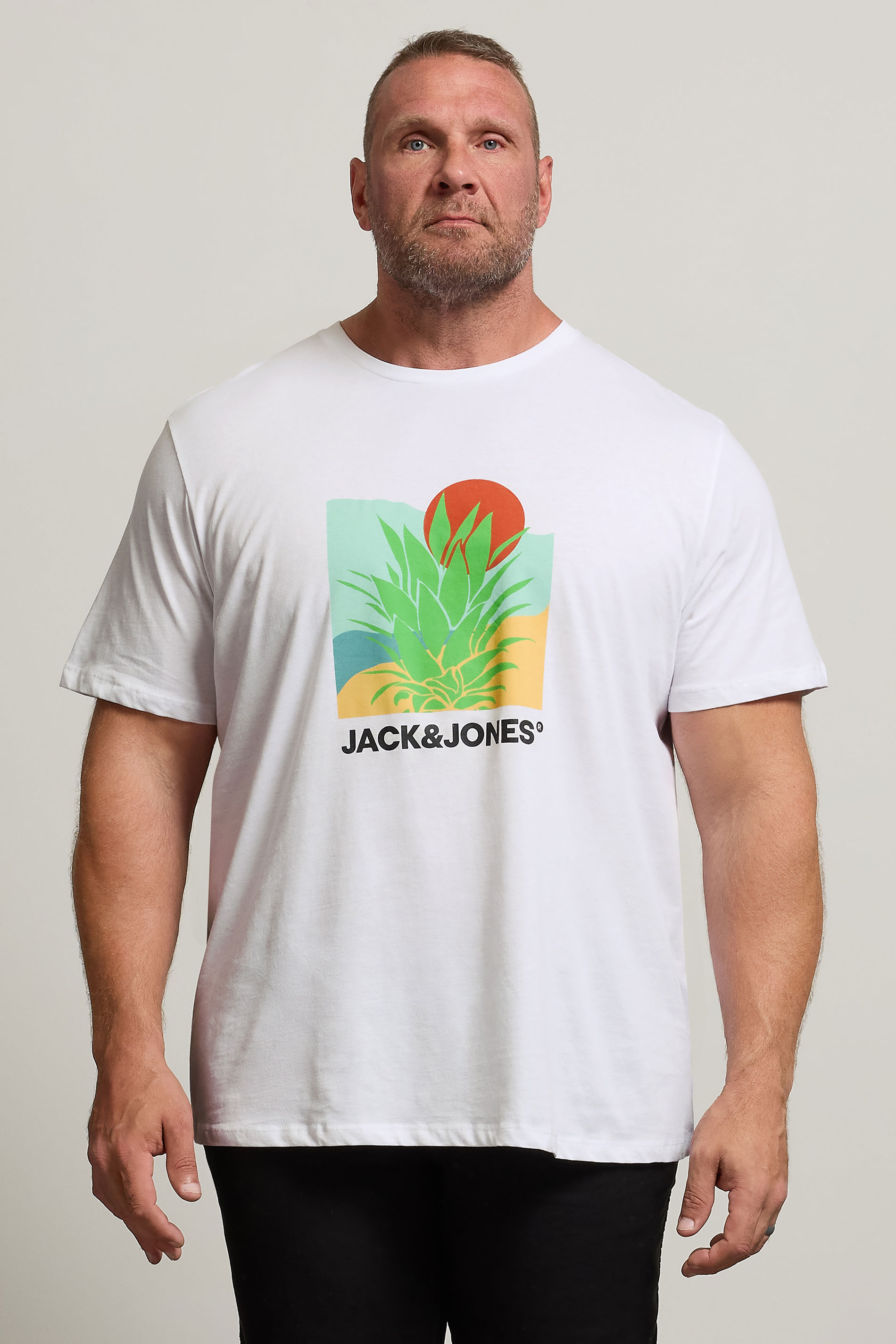 JACK & JONES Big & Tall White Barbados Graphic T-Shirt | BadRhino 1