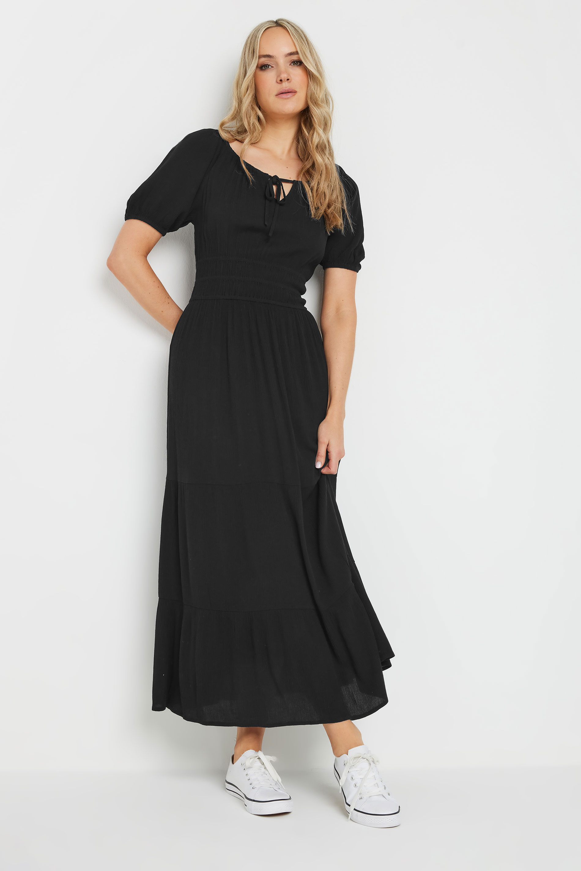 LTS Tall Black Textured Balloon Sleeve Dress | Long Tall Sally 3