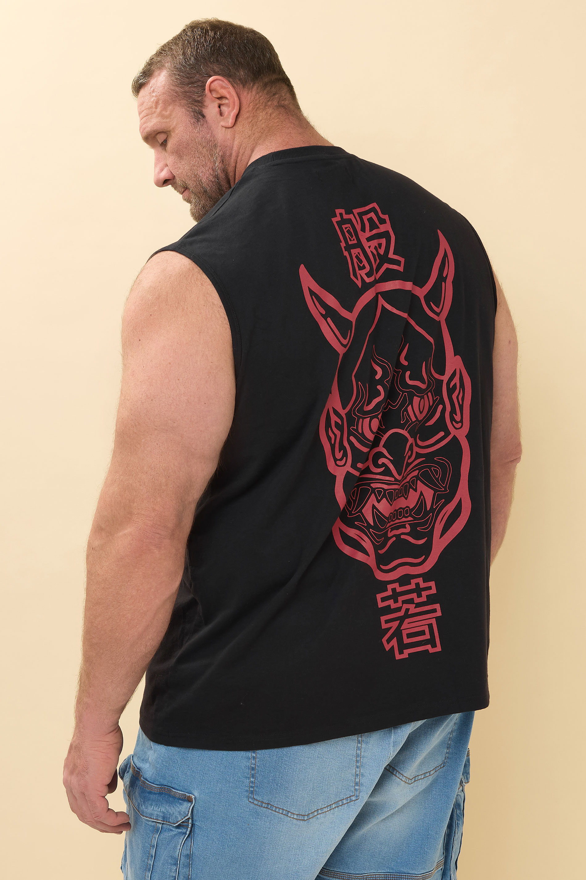 BadRhino Big & Tall Black & Red Japanese Demon Graphic Vest Top | BadRhino 5