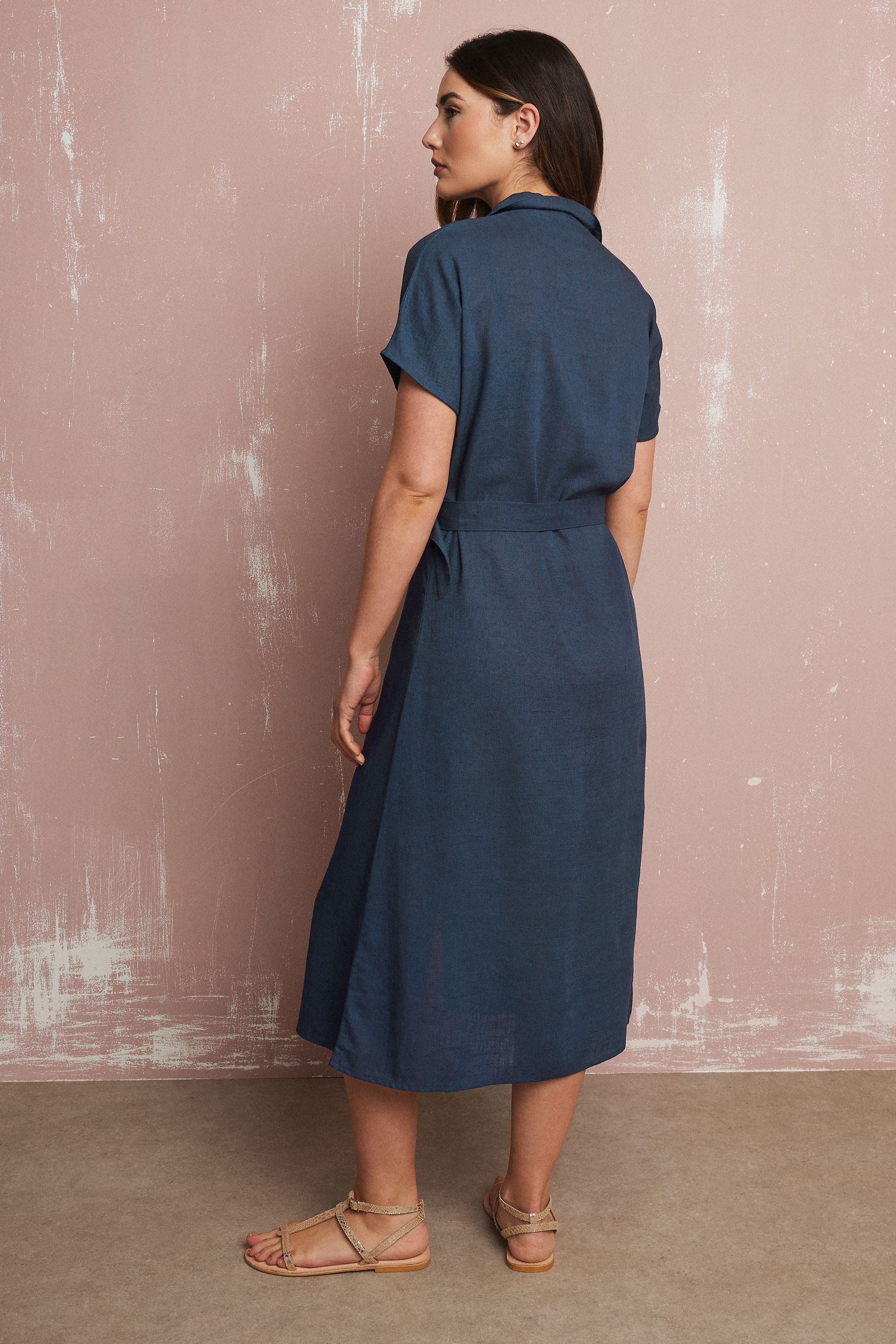 LTS Tall Navy Blue Linen Button Midi Dress | Long Tall Sally 4
