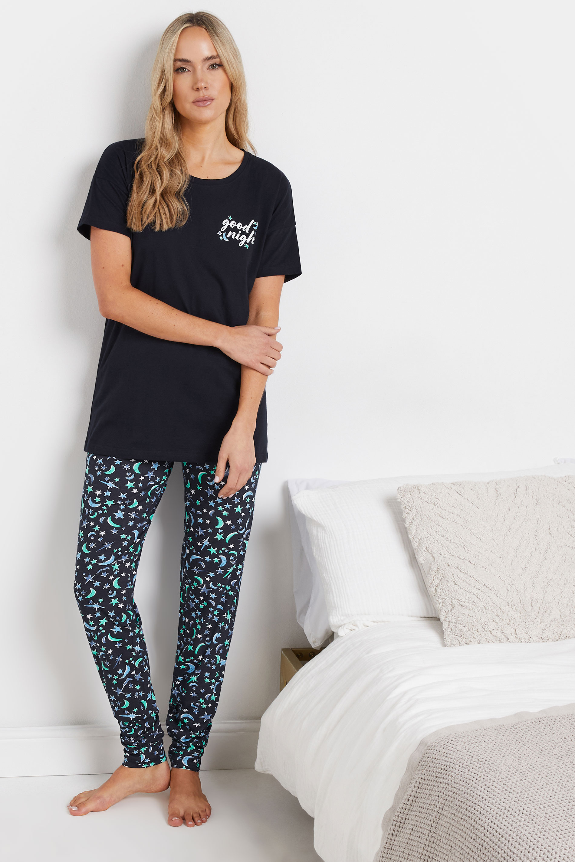 LTS Tall Navy Blue 'Good Night' Star & Moon Pyjama Set | Long Tall Sally 2