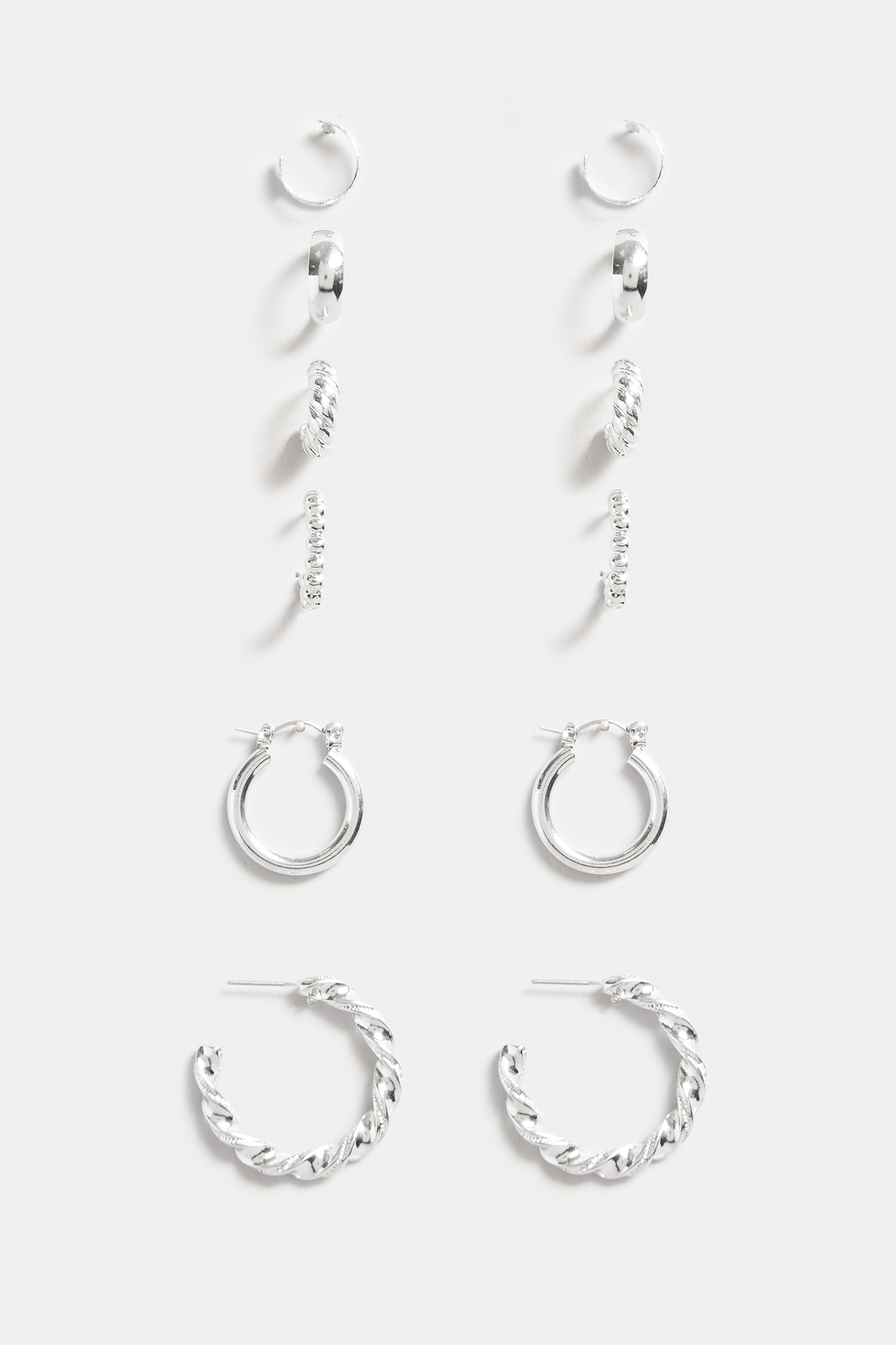 6 PACK Silver Multi Size Hoop Earring Set | Yours Clothing 3