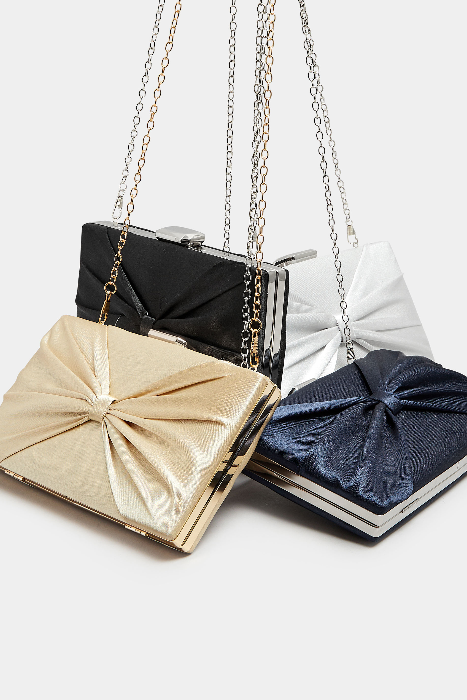 Gold Satin Bow Detail Clutch Bag | Yours Clothing 8