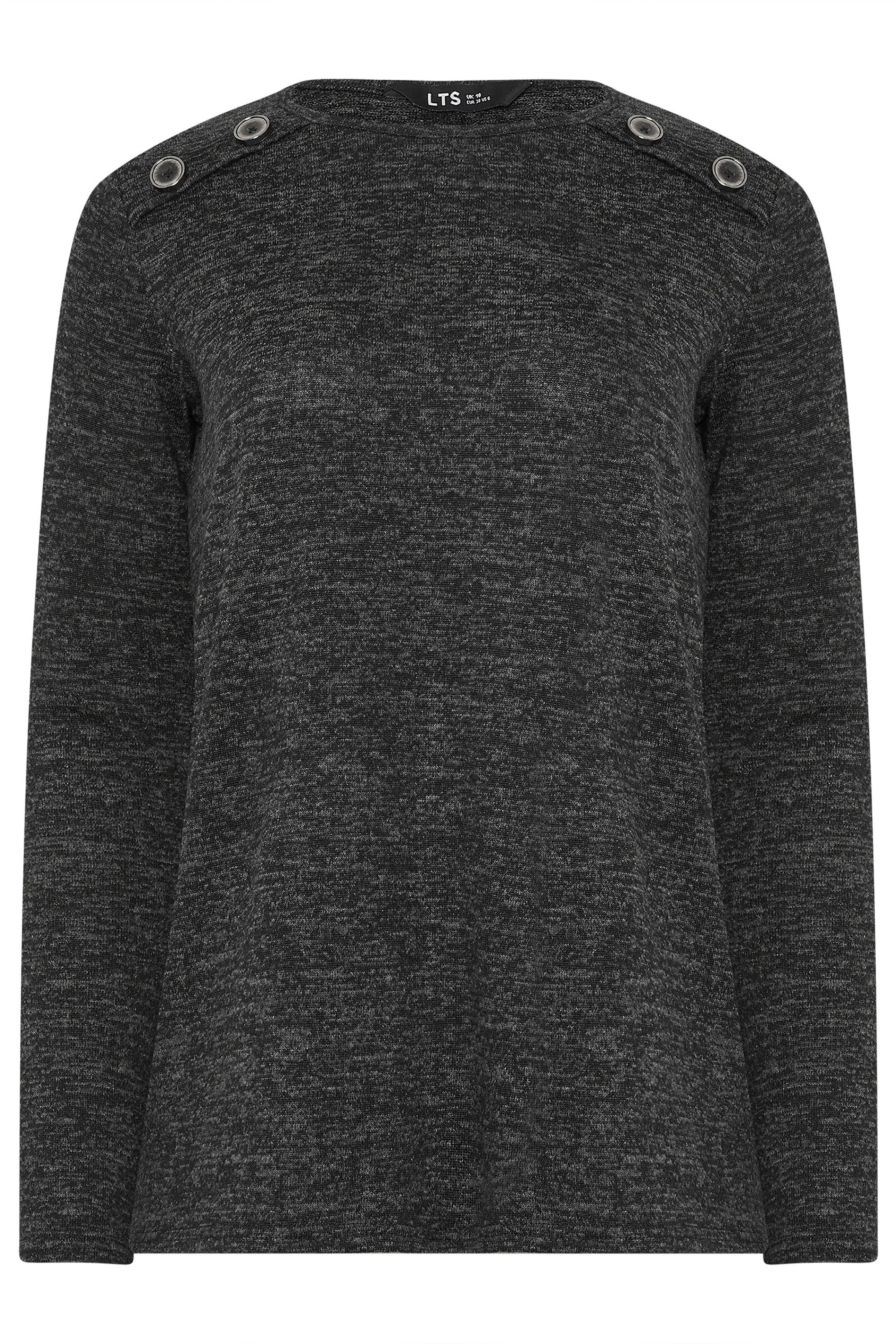 LTS Tall Grey Marl Button Long Sleeve Top | Long Tall Sally 1