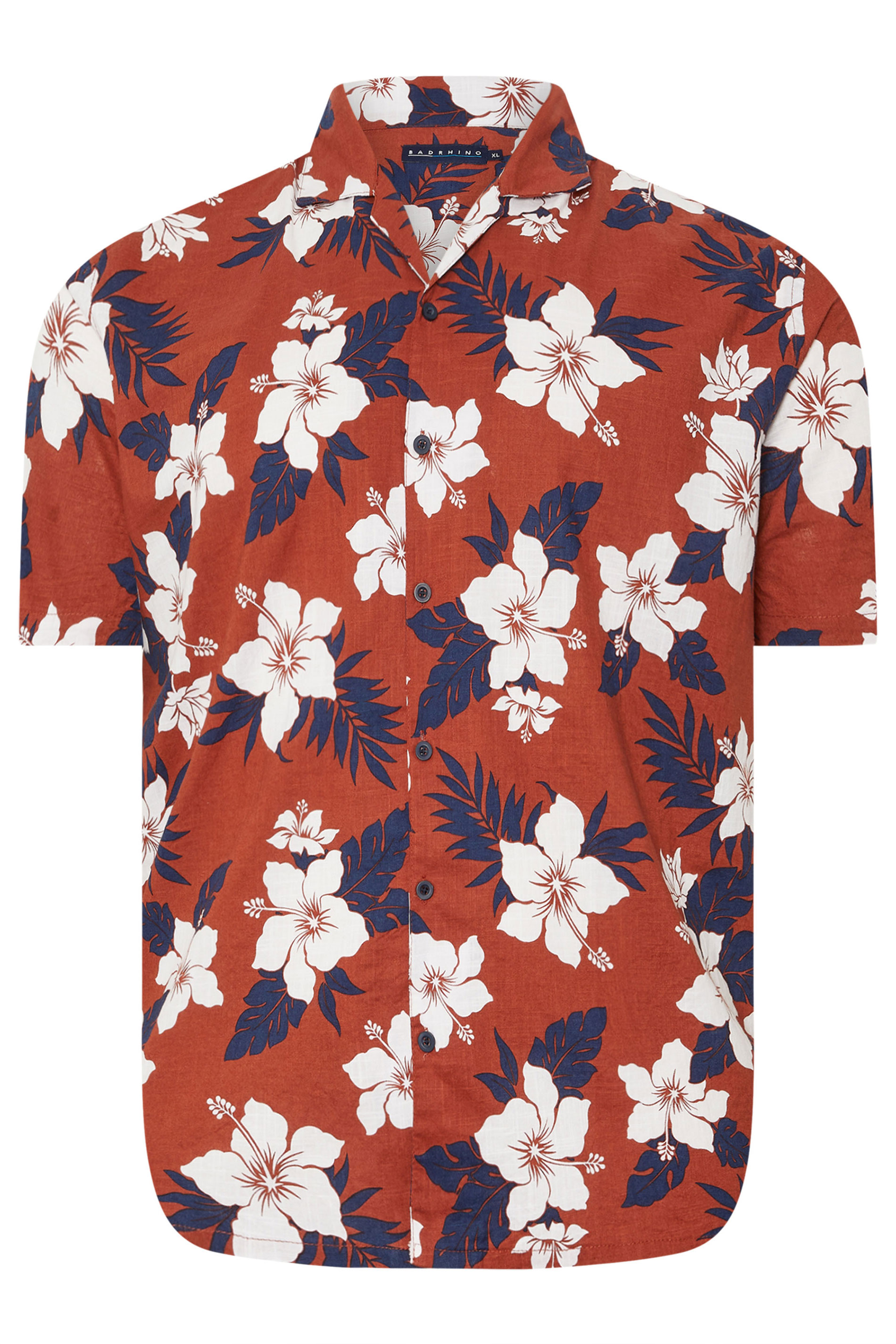 BadRhino Big & Tall Rust Orange & Navy Blue Leaf Print Shirt | BadRhino 6