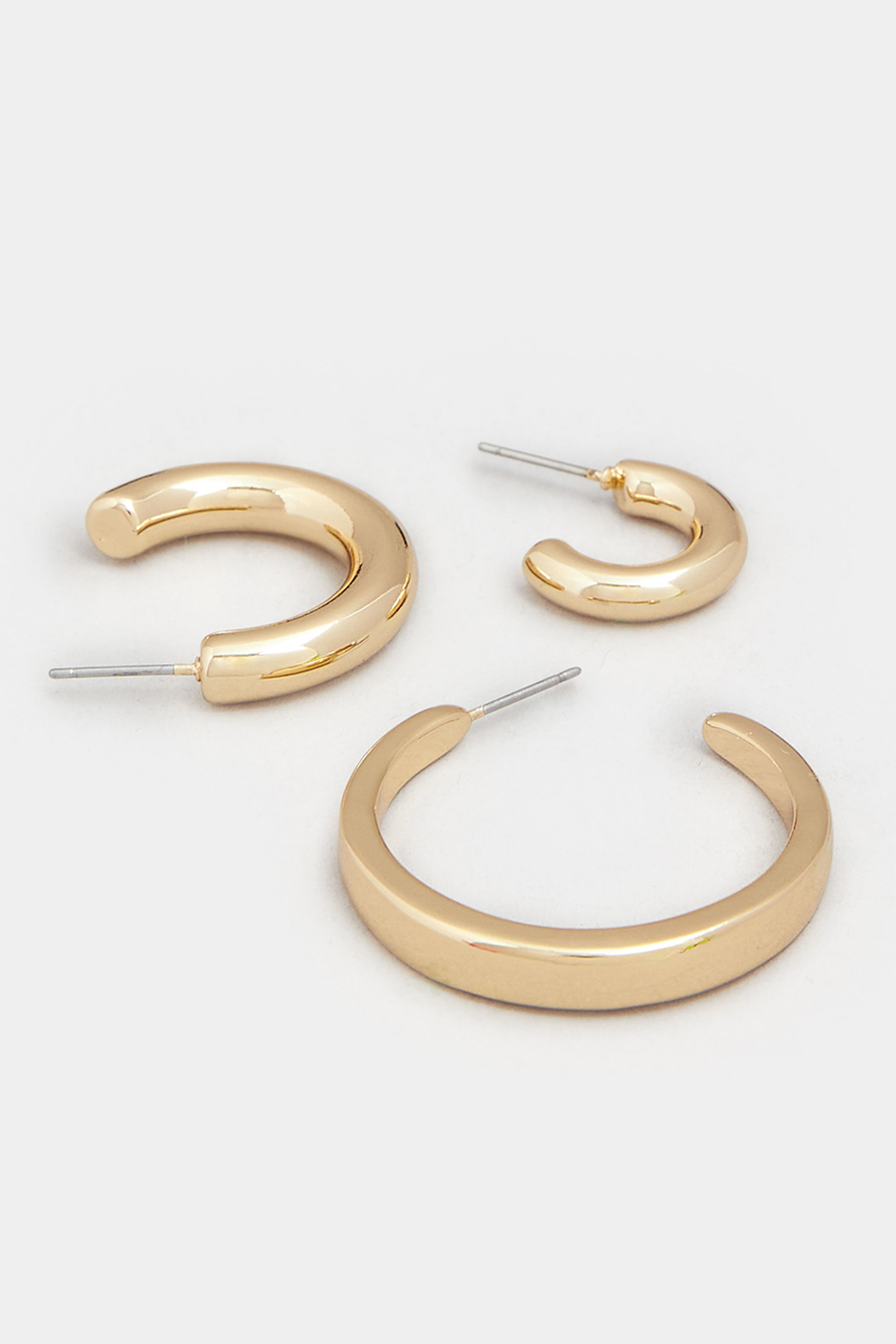 3 PACK Gold Tone Classic Hoop Set | Yours Clothing 4