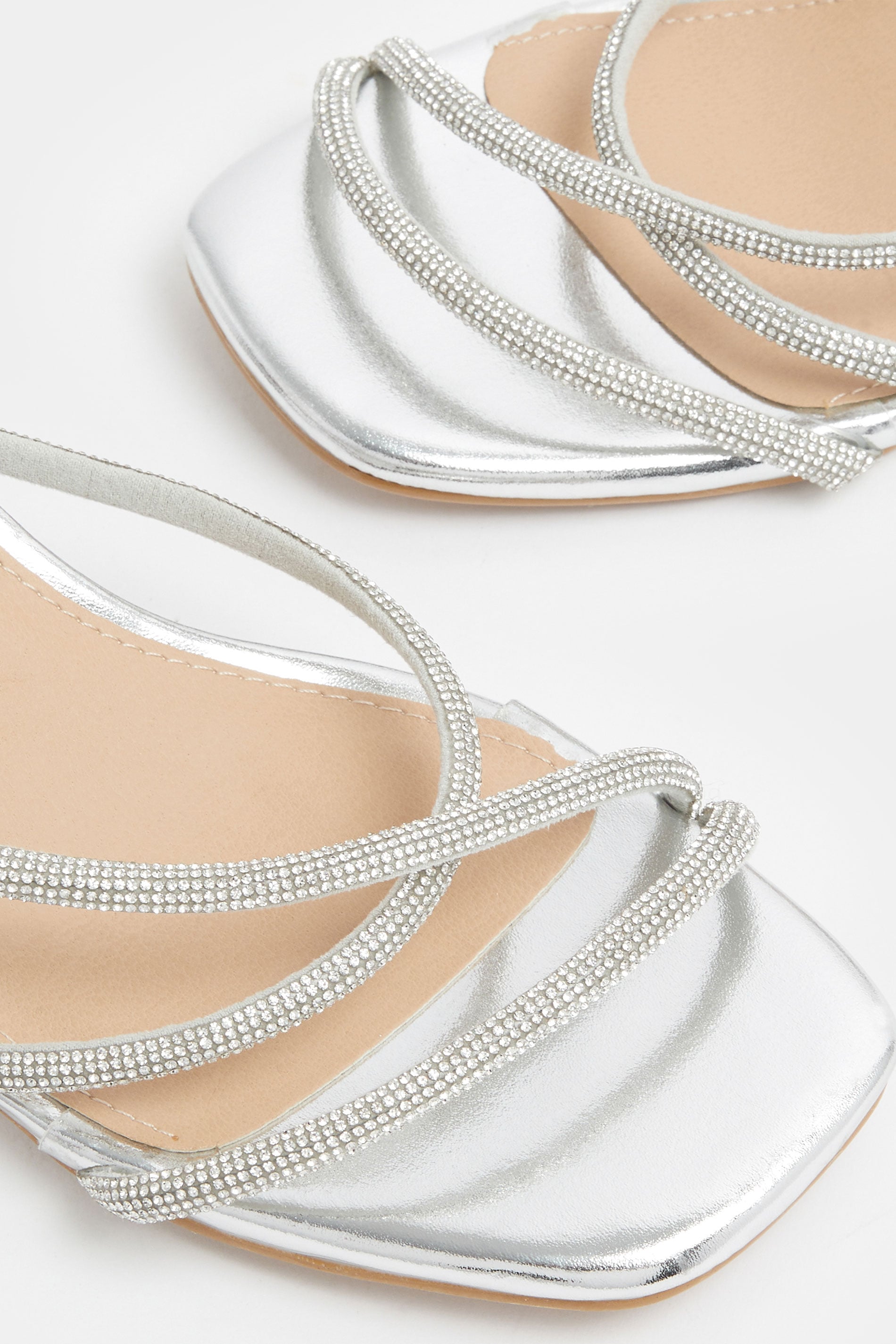 Silver Diamante Asymmetric Block Heels In Wide E Fit & Extra Wide EEE Fit | Yours Clothing 6