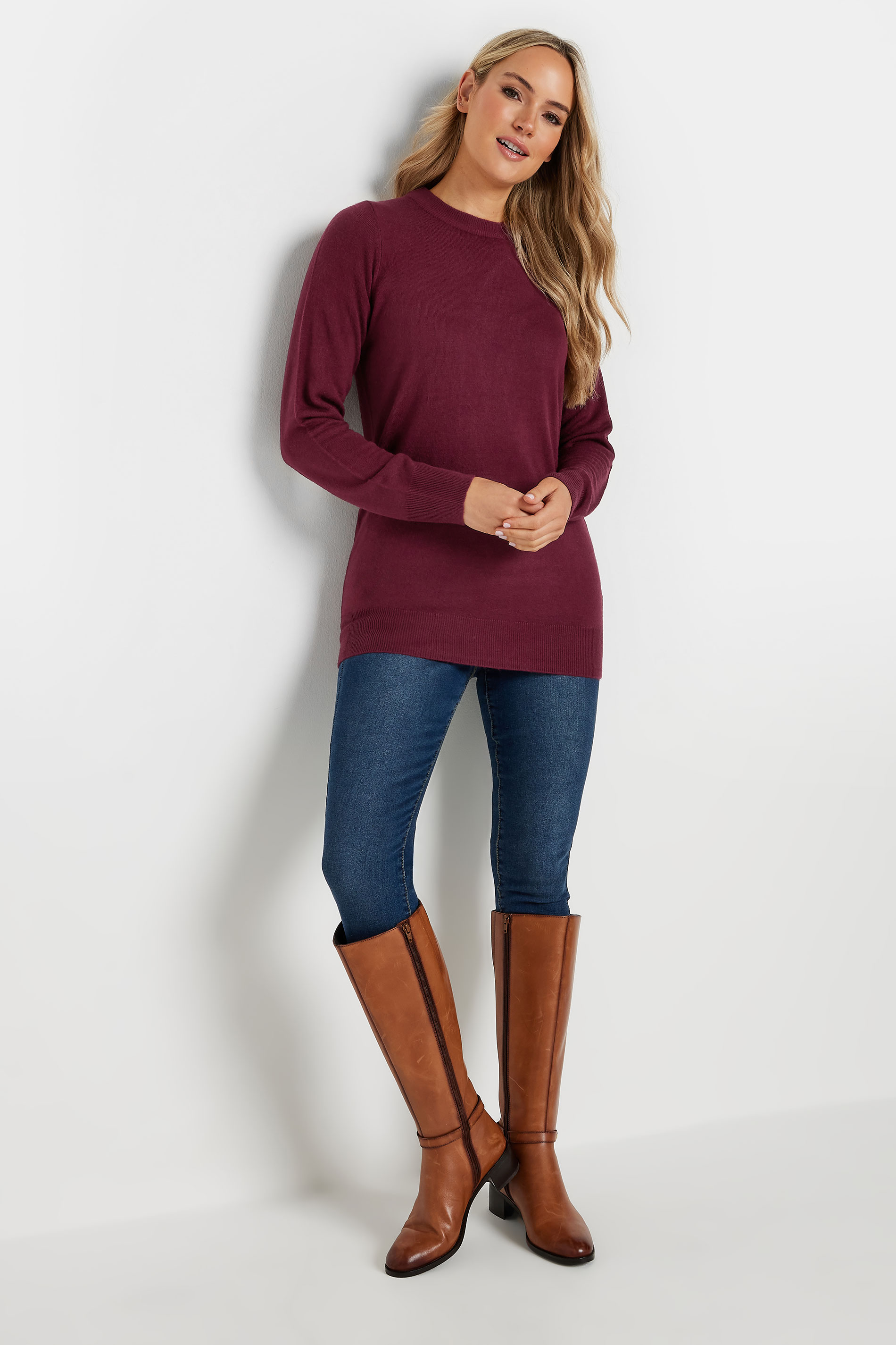 LTS Tall Burgundy Red Crew Neck Long Sleeve Jumper | Long Tall Sally 3
