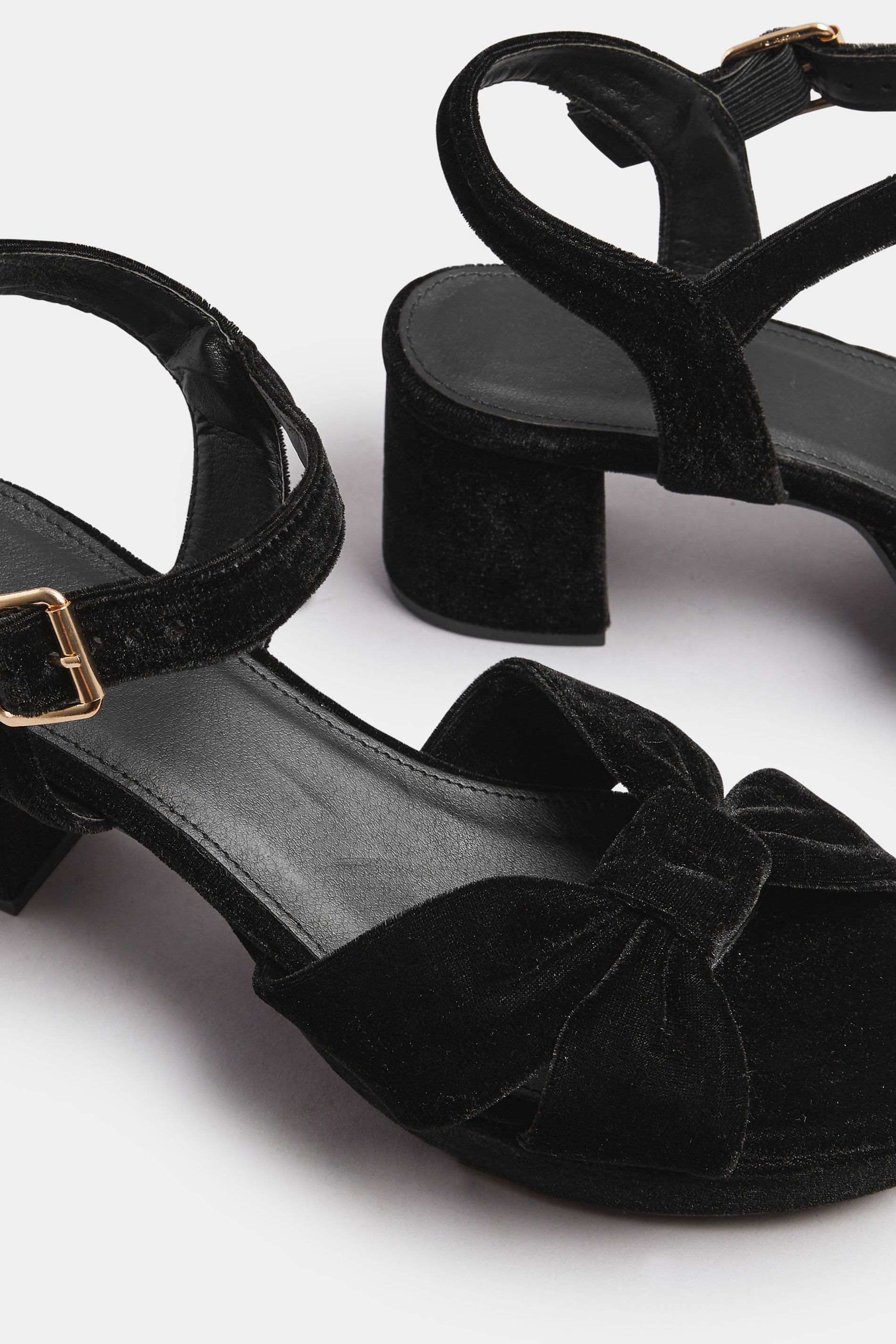 Black Velvet Bow Strap Platform Heels In Extra Wide Fit | Yours Clothing 5