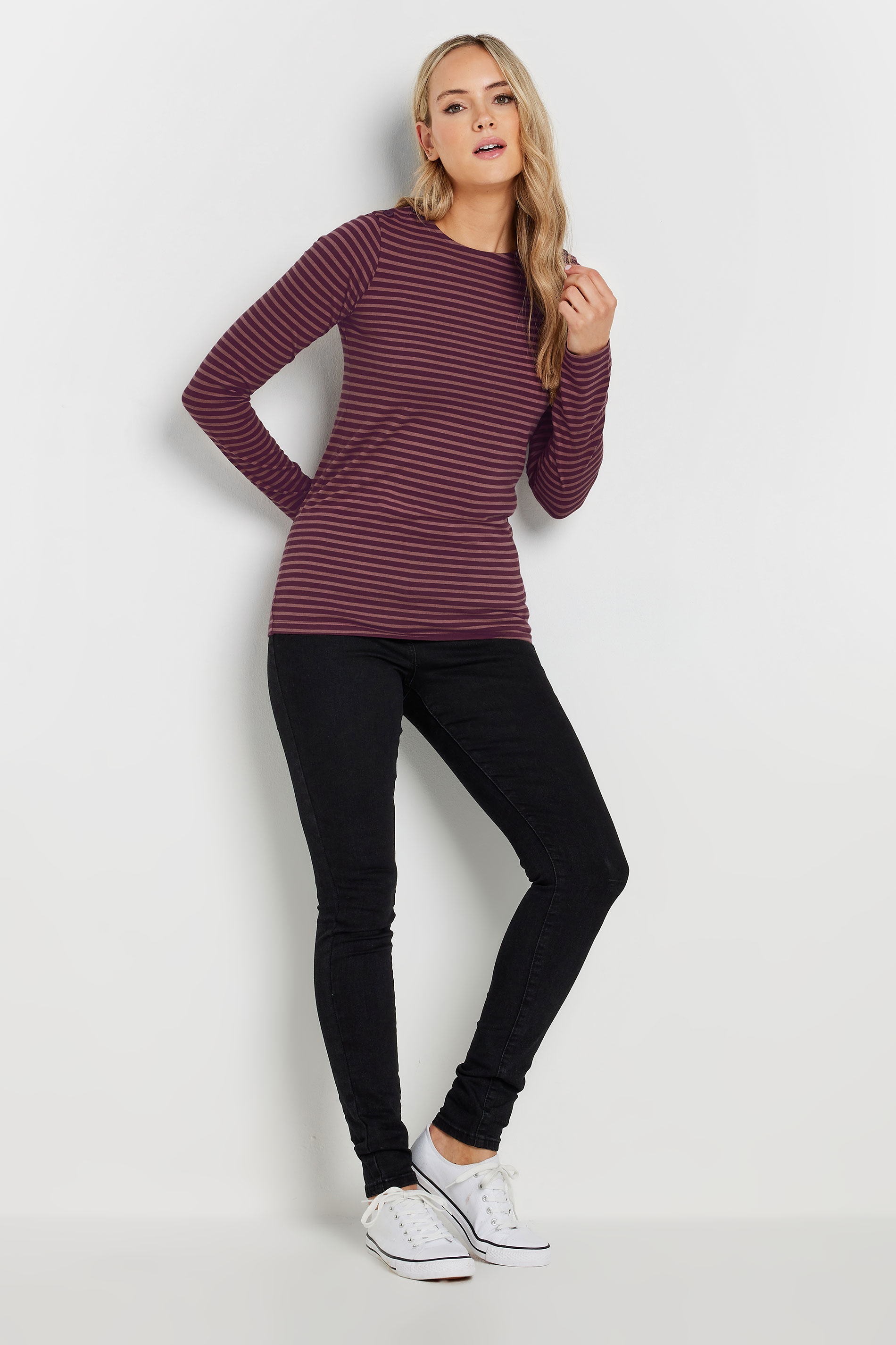 LTS Tall Burgundy Red Striped Long Sleeve Top | Long Tall Sally 2