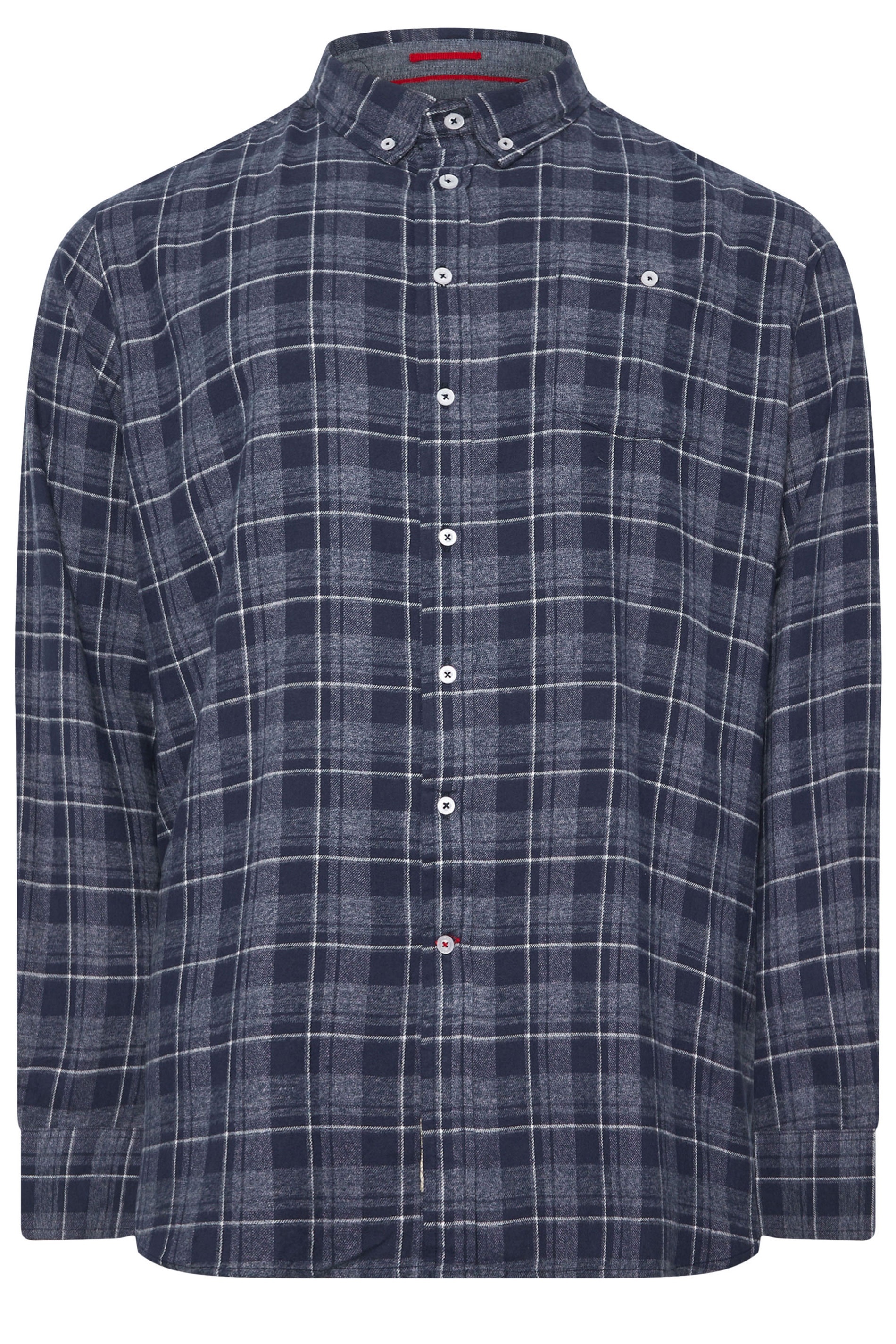 D555 Big & Tall Navy Blue Check Print Long Sleeve Shirt | BadRhino 3