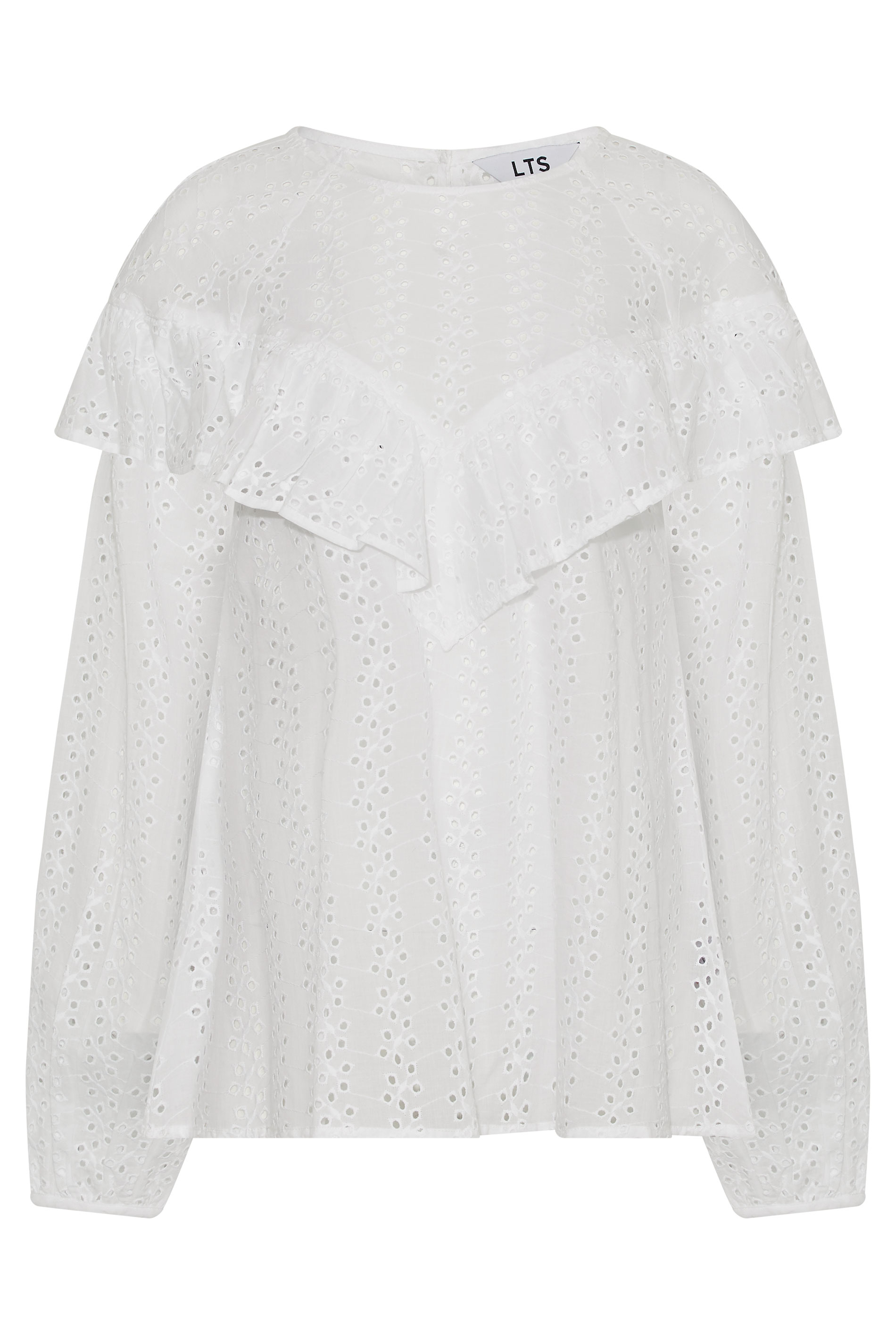 Tall Women's LTS White Broderie Anglaise Ruffle Top | Long Tall Sally 6