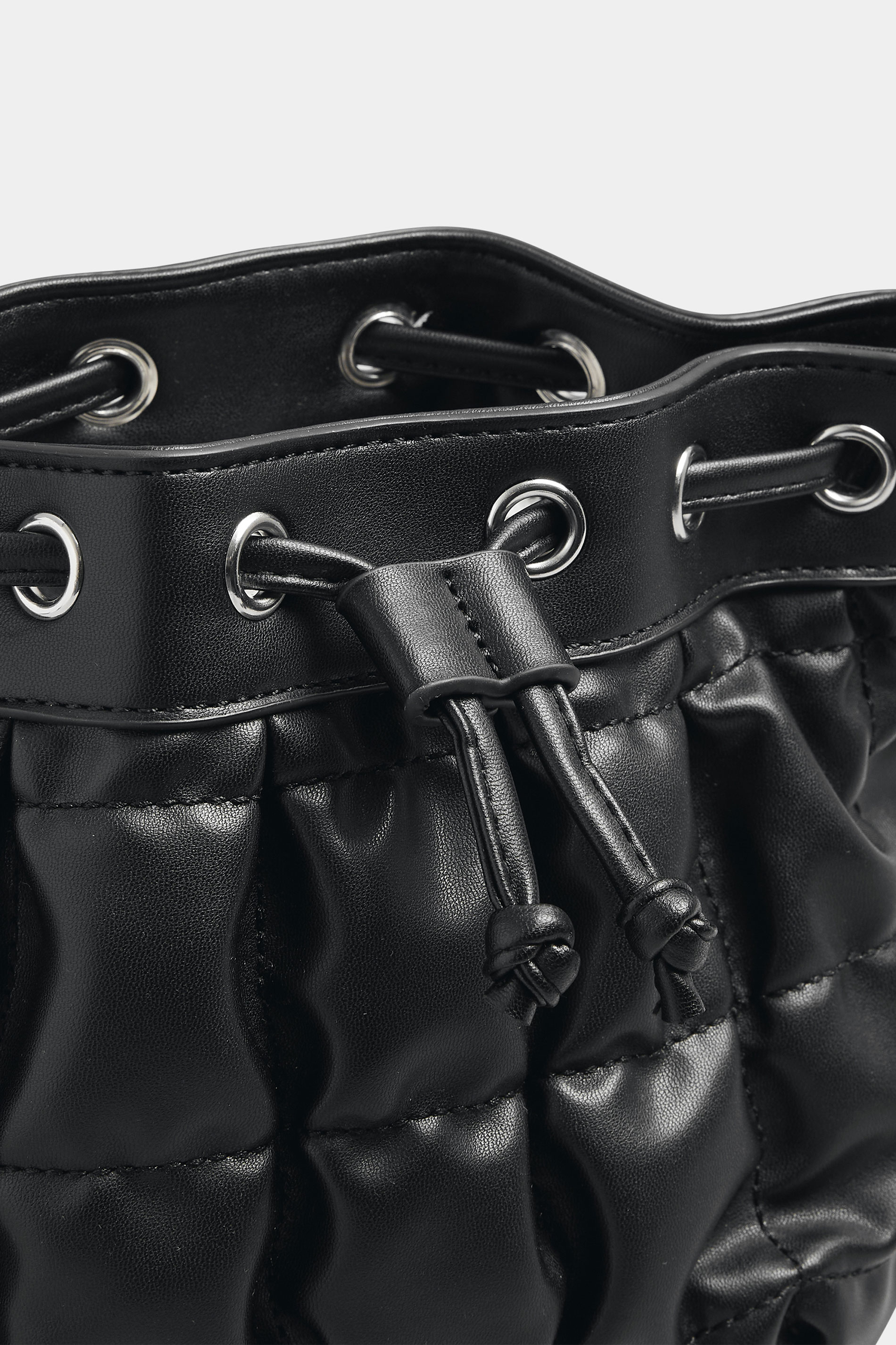 Black Faux Leather Quilted Bucket Bag | Yours Clothing 3
