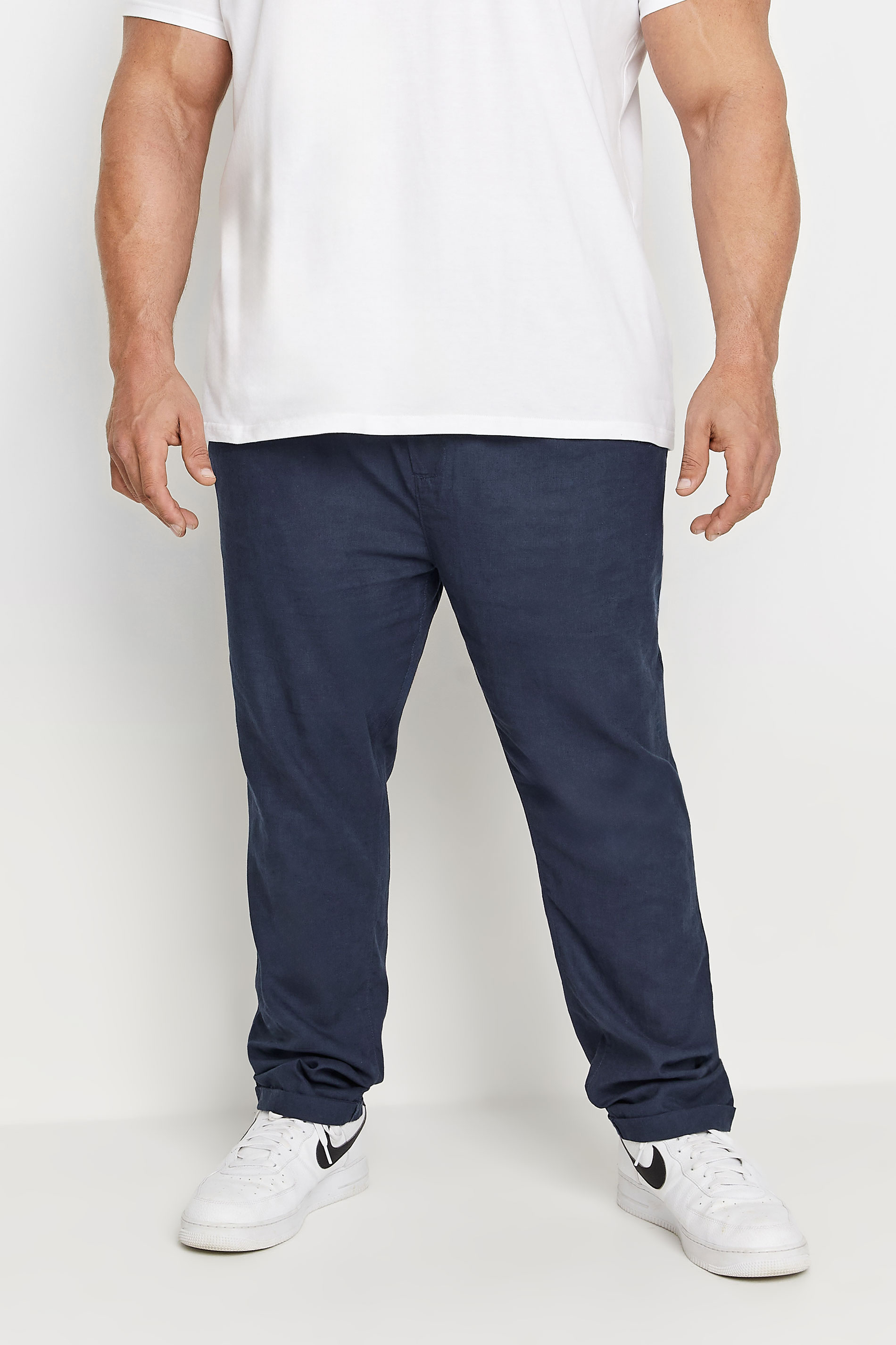 BadRhino Big & Tall Navy Blue Linen Trousers | BadRhino 2