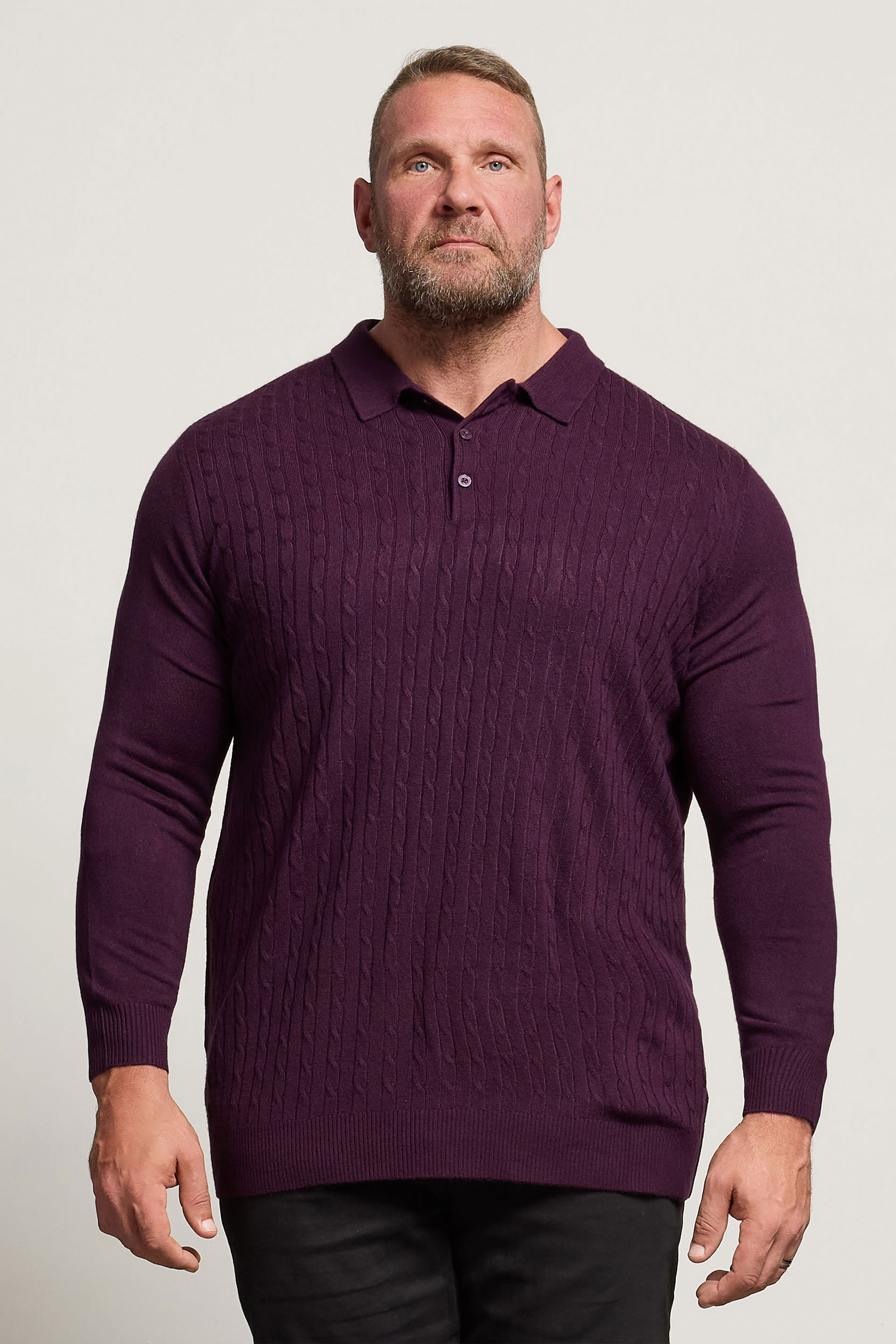 BadRhino Big & Tall Plum Purple Cable Knit Polo Shirt | BadRhino 1