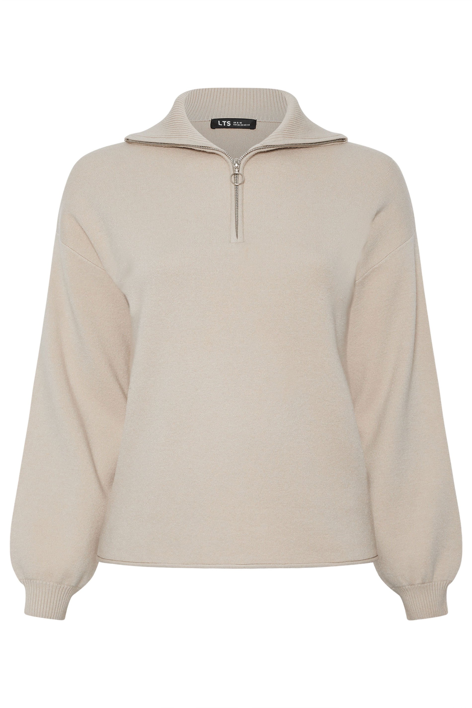 LTS PREMIUM Tall Beige Brown Half Zip Knitted Jumper | Long Tall Sally 5