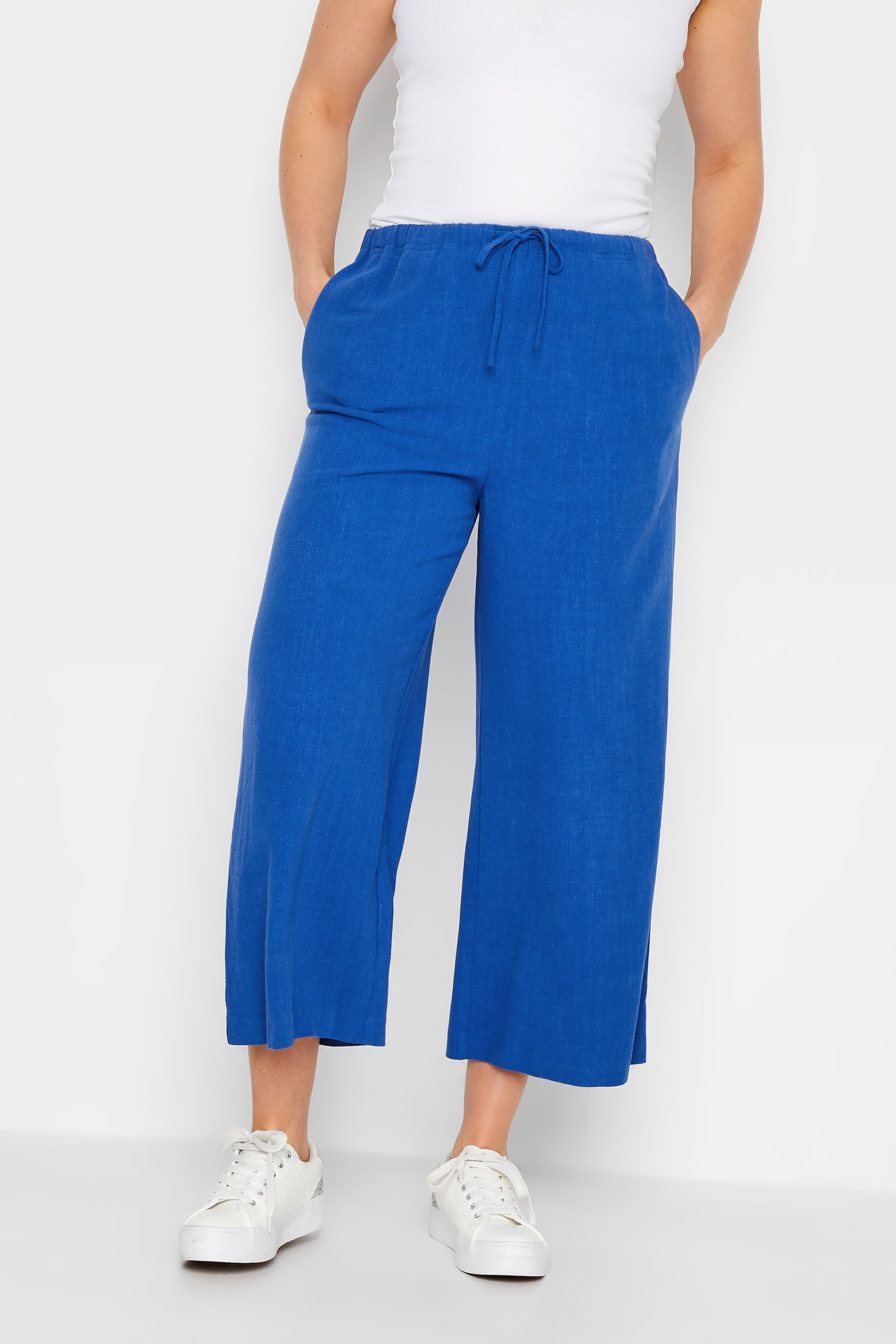 Ladies Pull-On Linen Capri Pants - Cobalt
