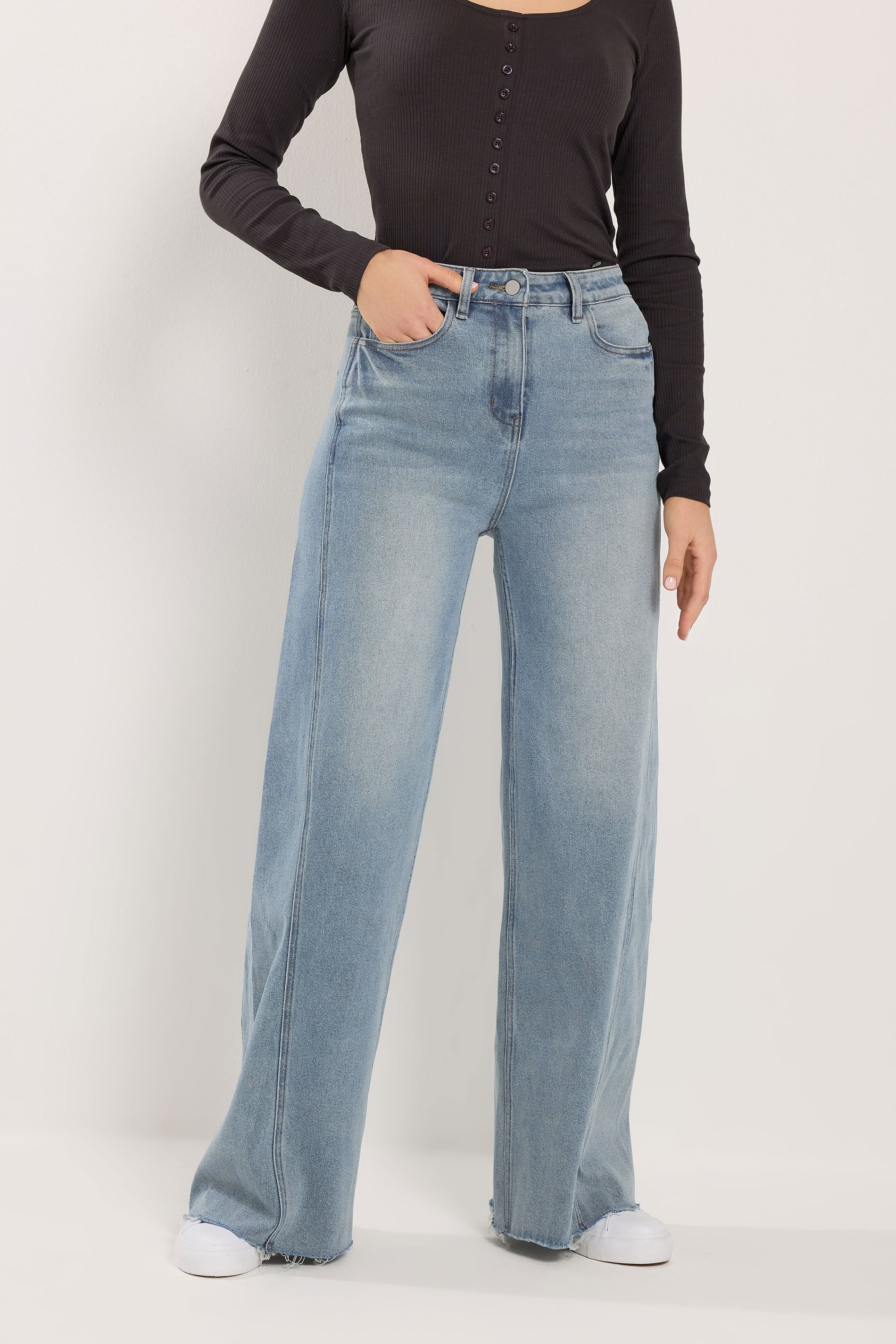 LTS Tall Women's Mid Blue Twist Seam Wide Leg Jeans | Long Tall Sally 2