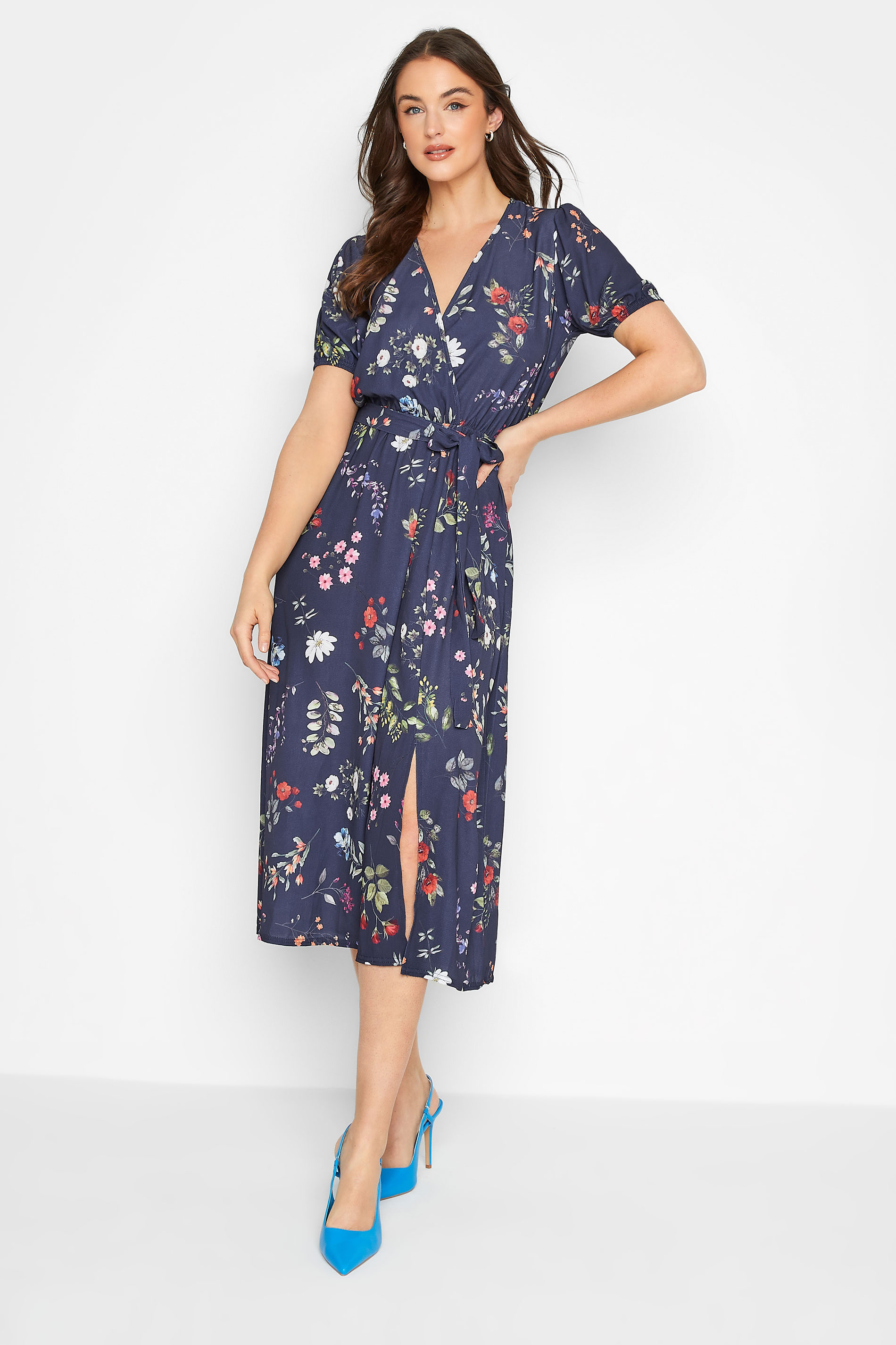 LTS Tall Women's Navy Blue Floral Wrap Dress | Long Tall Sally 1