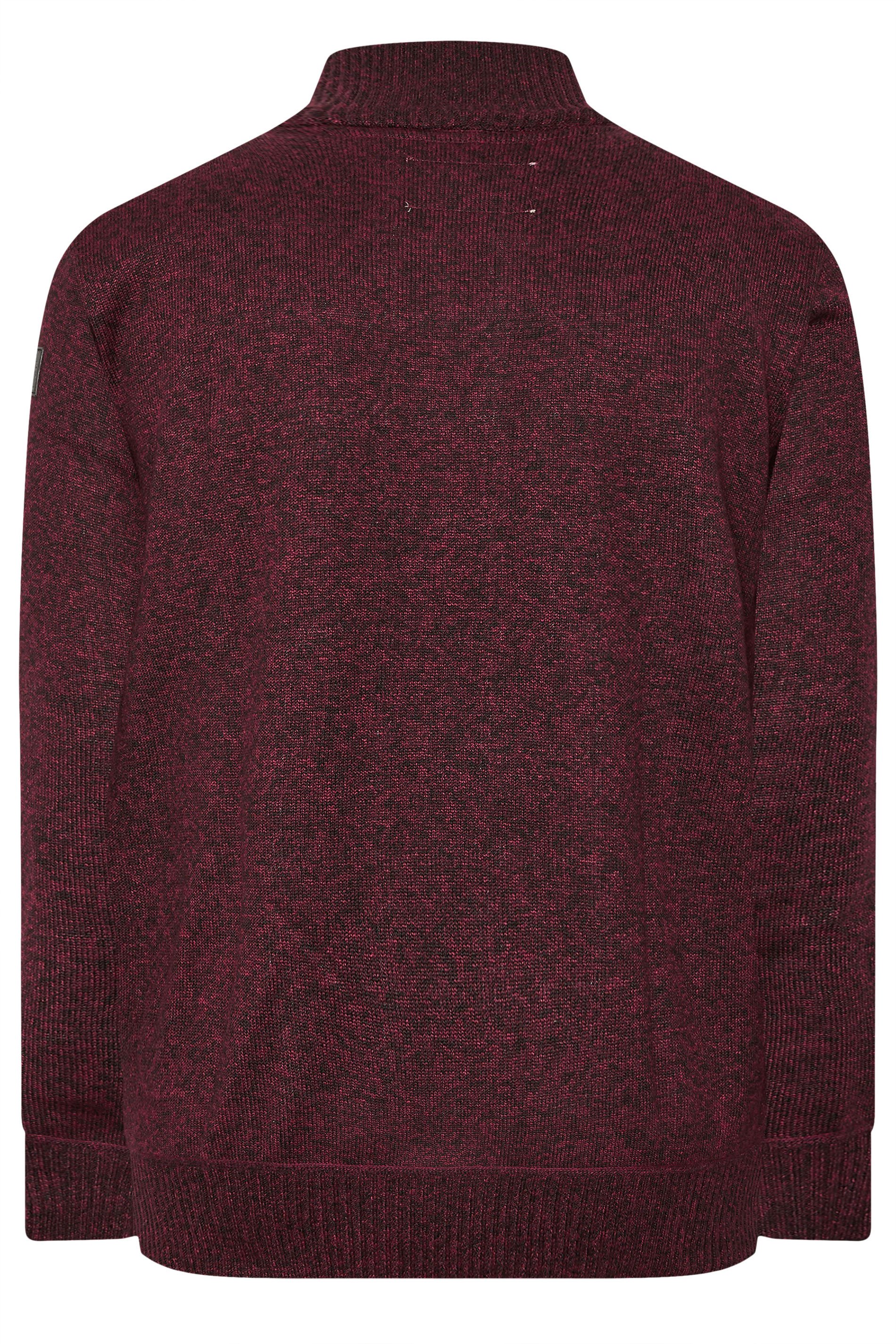 D555 Big & Tall Burgundy Red Quarter Zip Knitted Jumper 4