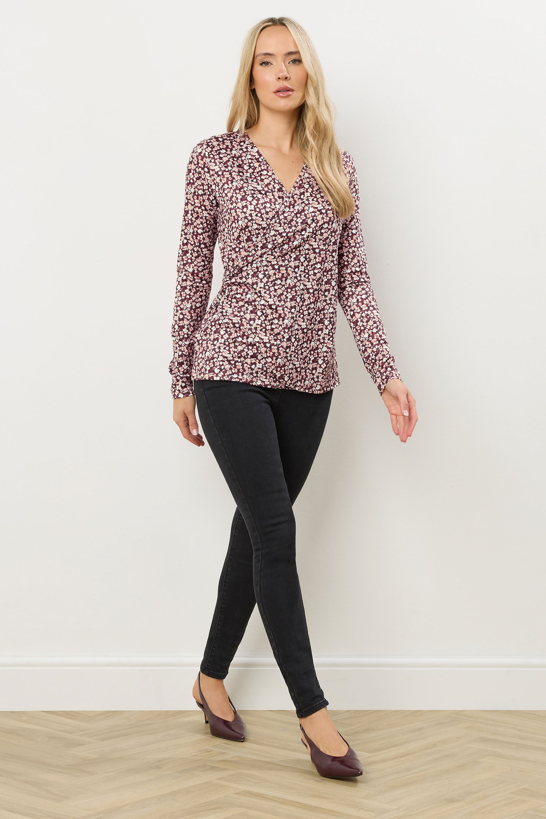 LTS Tall Berry Red Ditsy Floral Wrap Top | Long Tall Sally 2