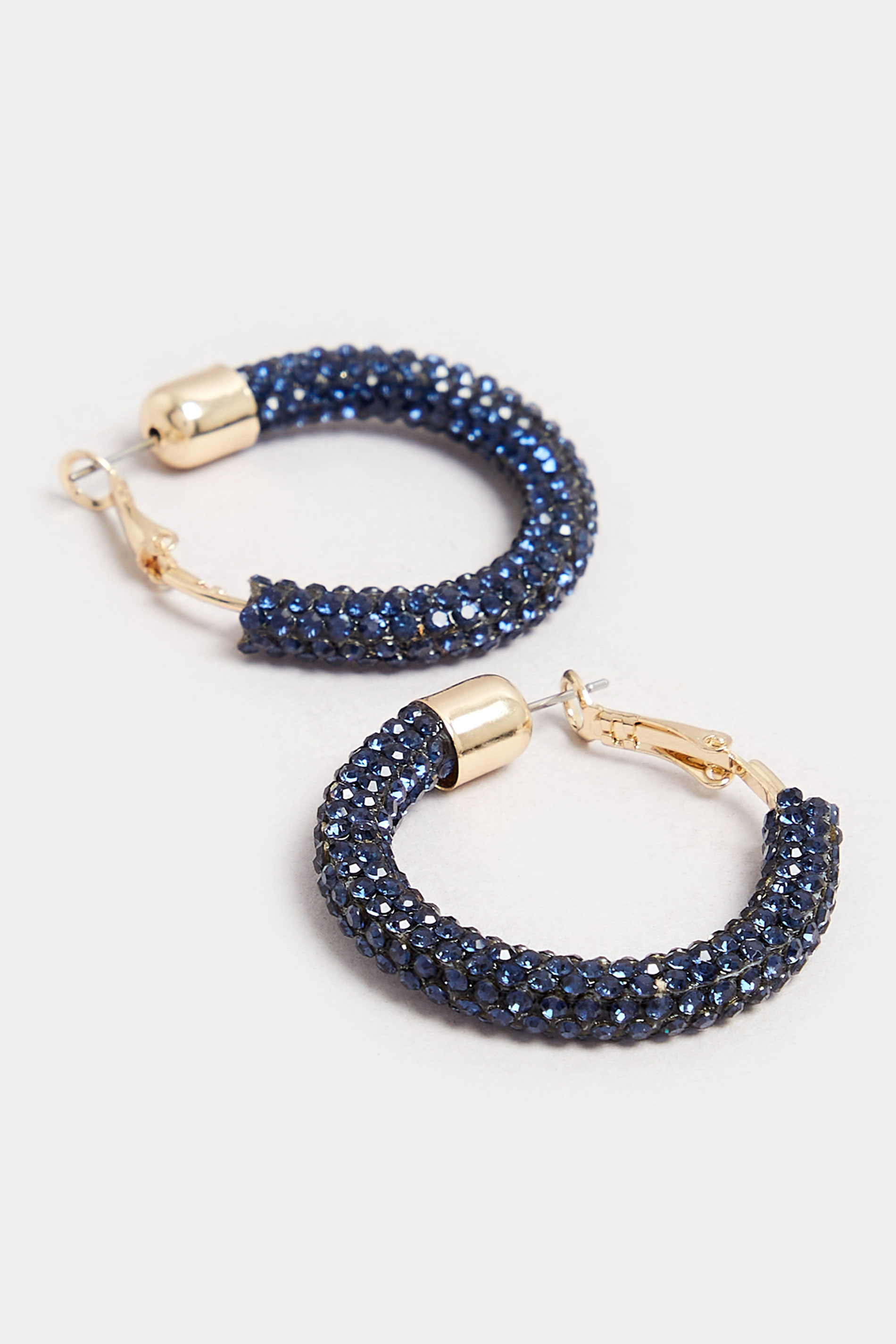 Gold Tone Navy Blue Diamante Hoop Earrings | Yours Clothing  3