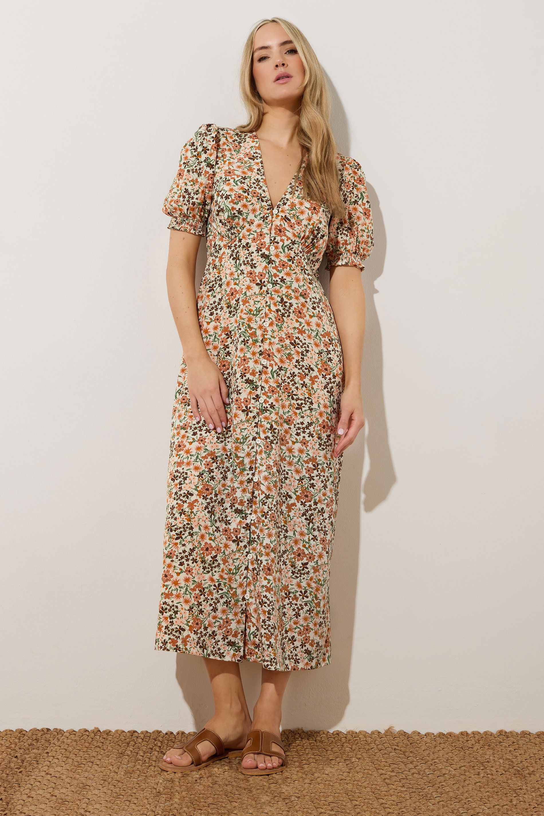 LTS Tall Rust Orange Ditsy Floral Tea Maxi Dress | Long Tall Sally 1