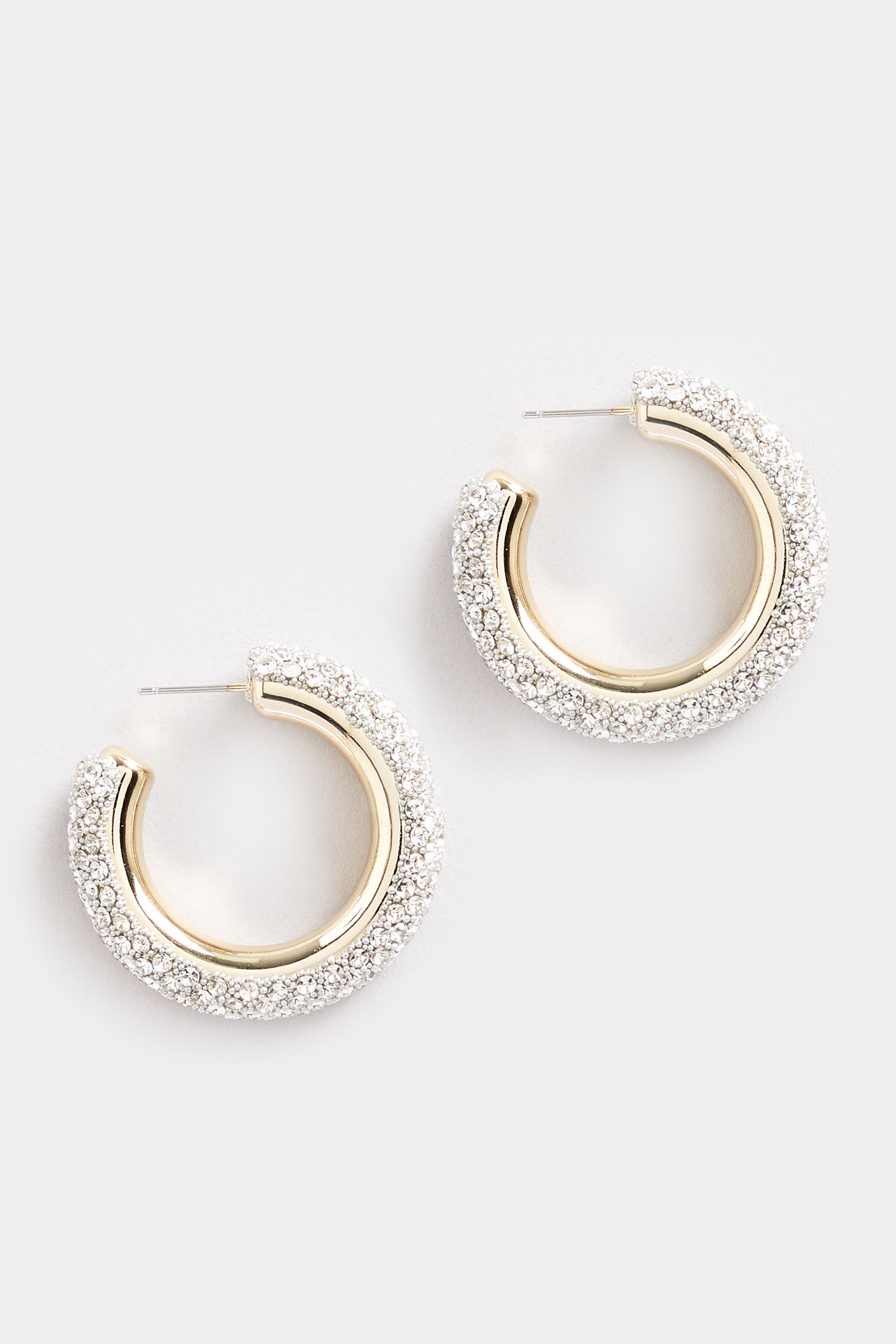 Gold Tone Diamante Chunky Hoop Earrings | Yours Clothing 2