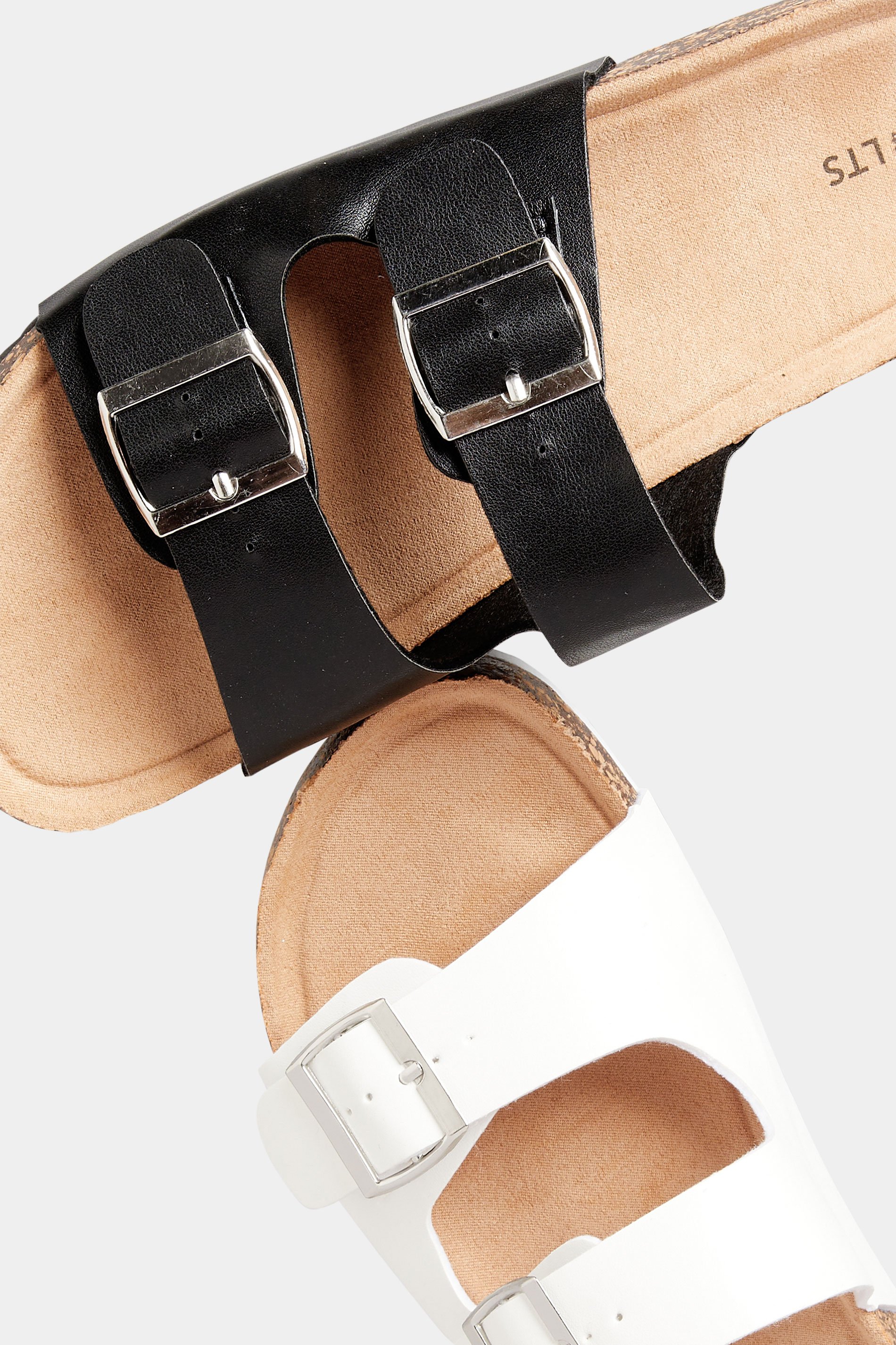 LTS Black Buckle Strap Footbed Sandals In Standard Fit | Long Tall Sally 6