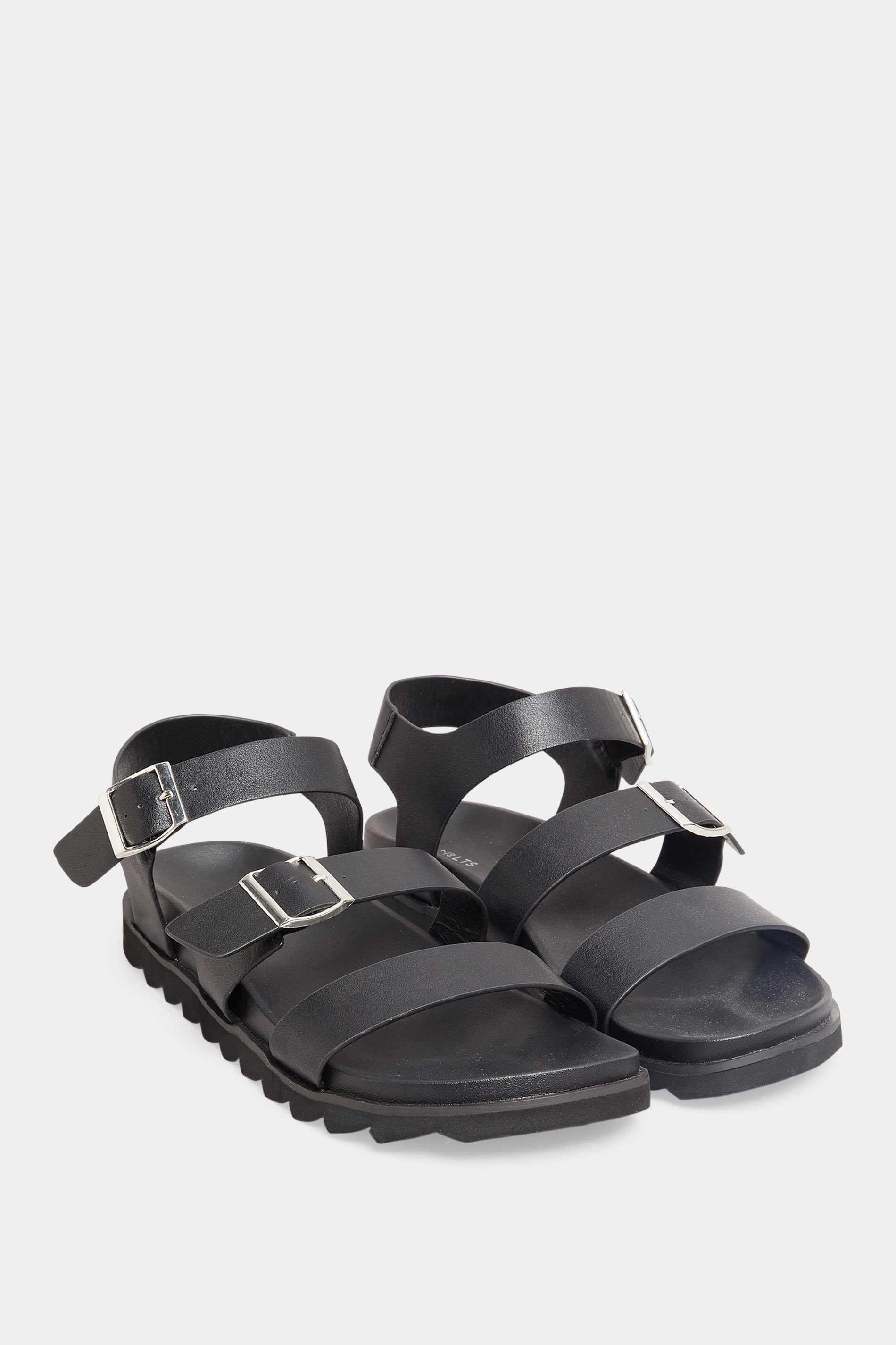 LTS Black Buckle Strap Sandals In Wide E Fit | Long Tall Sally 2
