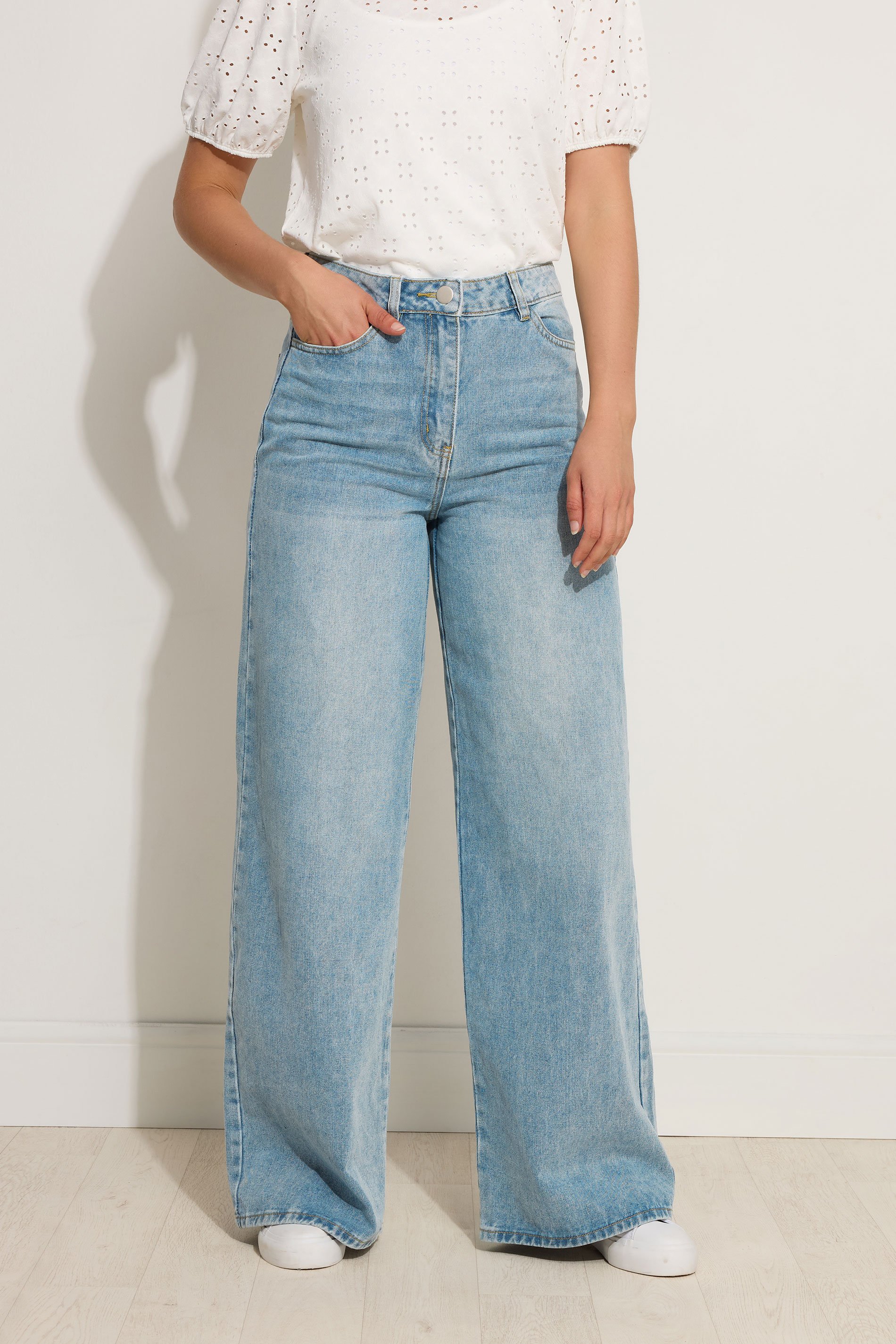 LTS Tall Blue Light Wash Wide Leg Palazzo Jeans | Long Tall Sally 3
