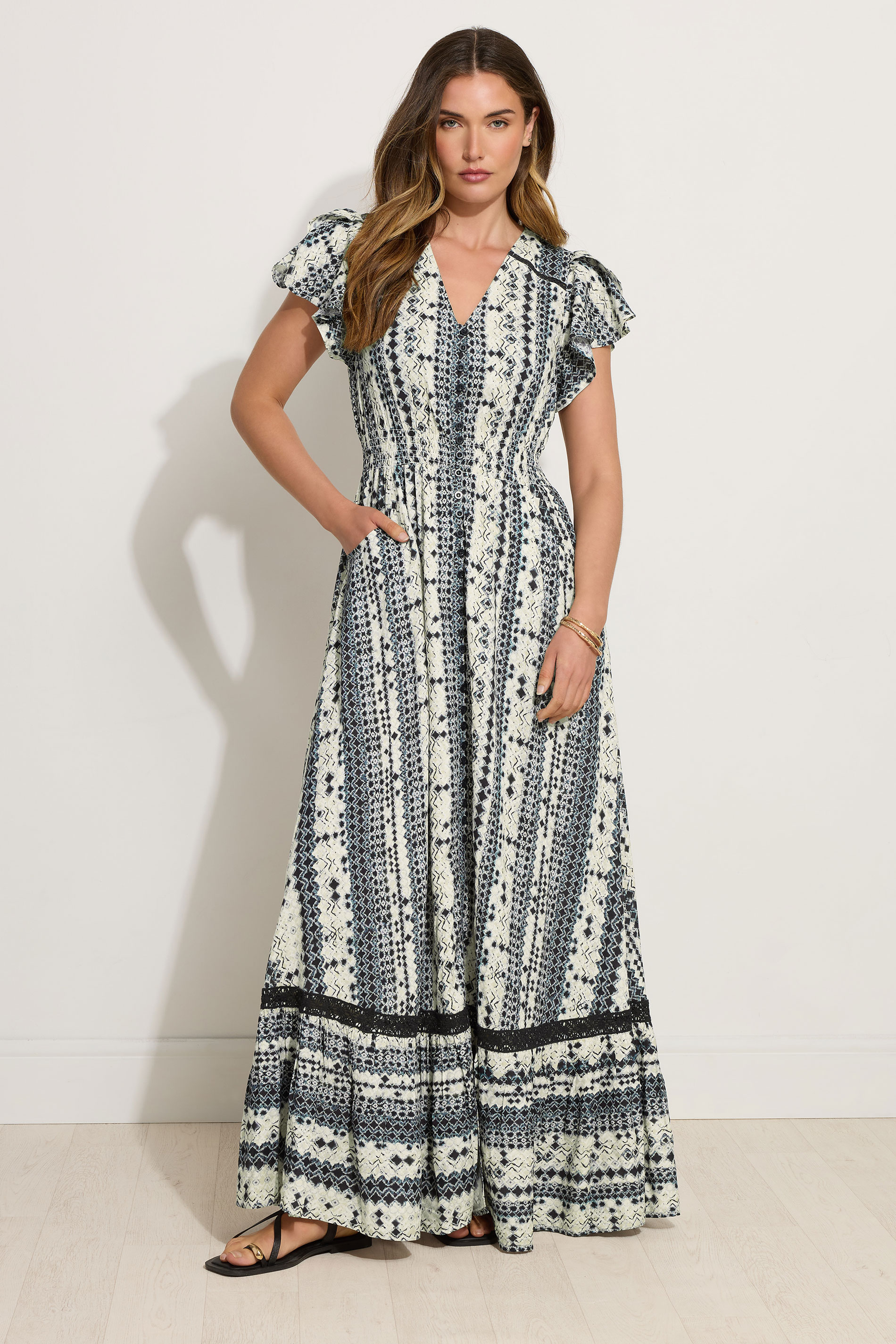LTS Tall Grey Tile Print Button Lace Insert Maxi Dress | Long Tall Sally 2