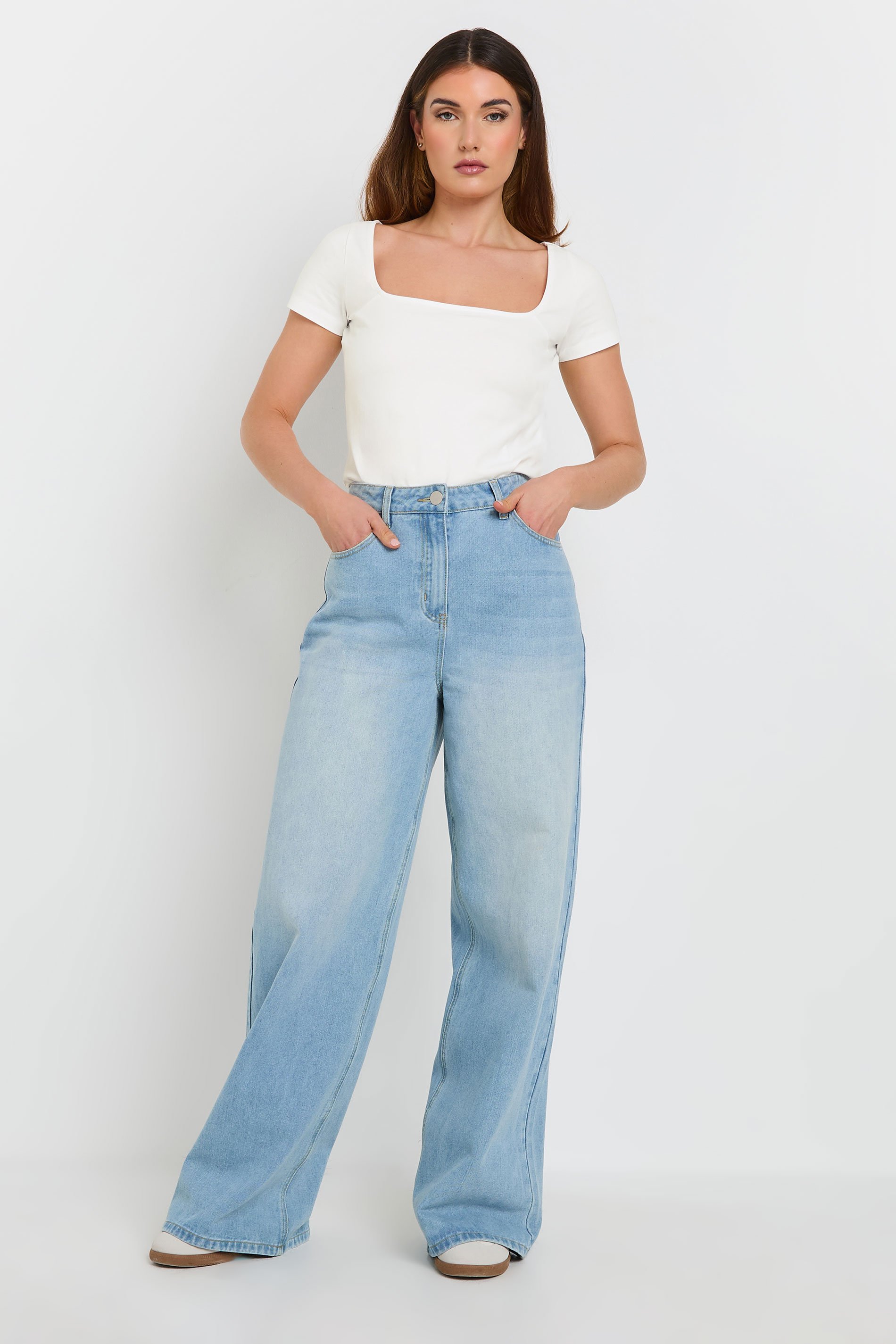 LTS Tall 2 PACK Navy Blue & White Fitted Square Neck Tops | Long Tall Sally 3