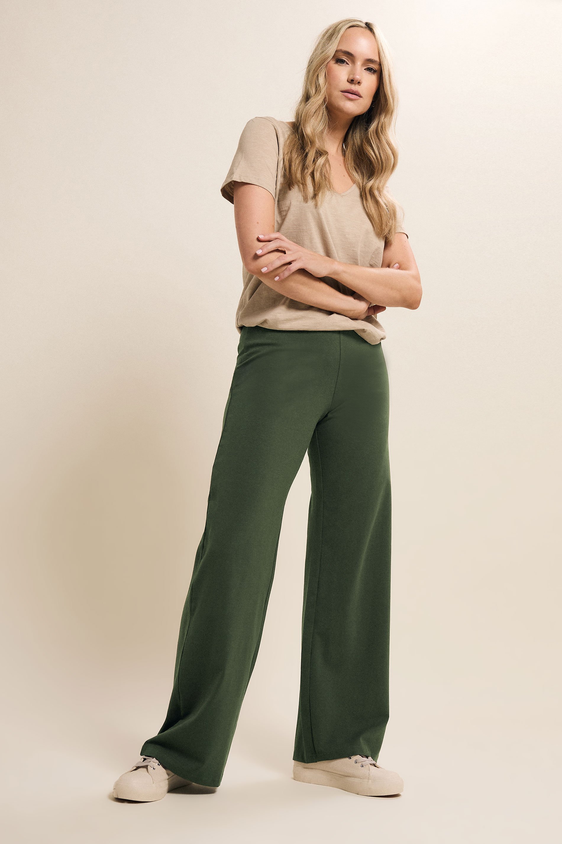 LTS Tall Womens Khaki Green Wide Leg Yoga Pants | Long Tall Sally 4