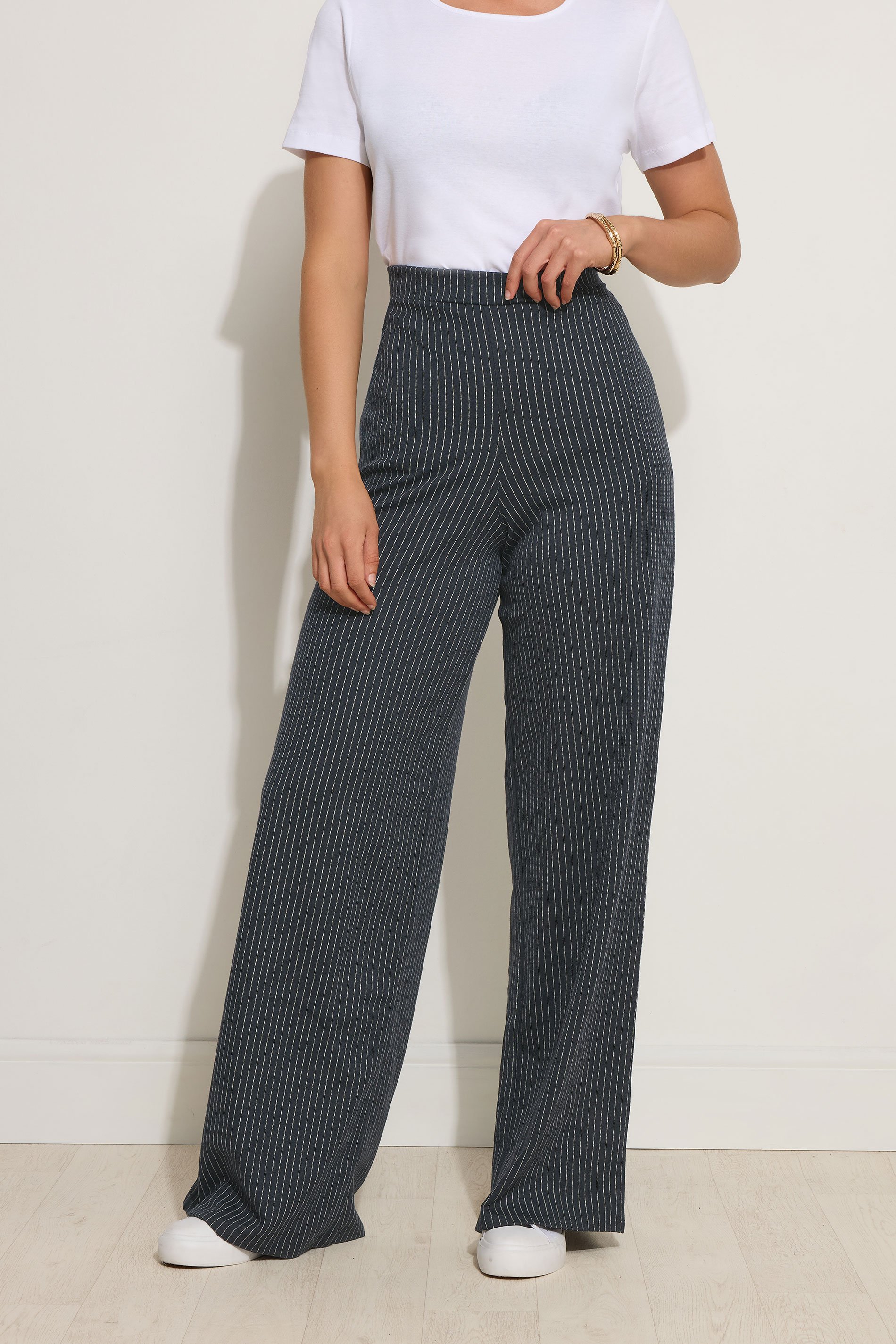 LTS Tall Women's Navy Blue Pinstripe Wide Leg Trousers | Long Tall Sally  1