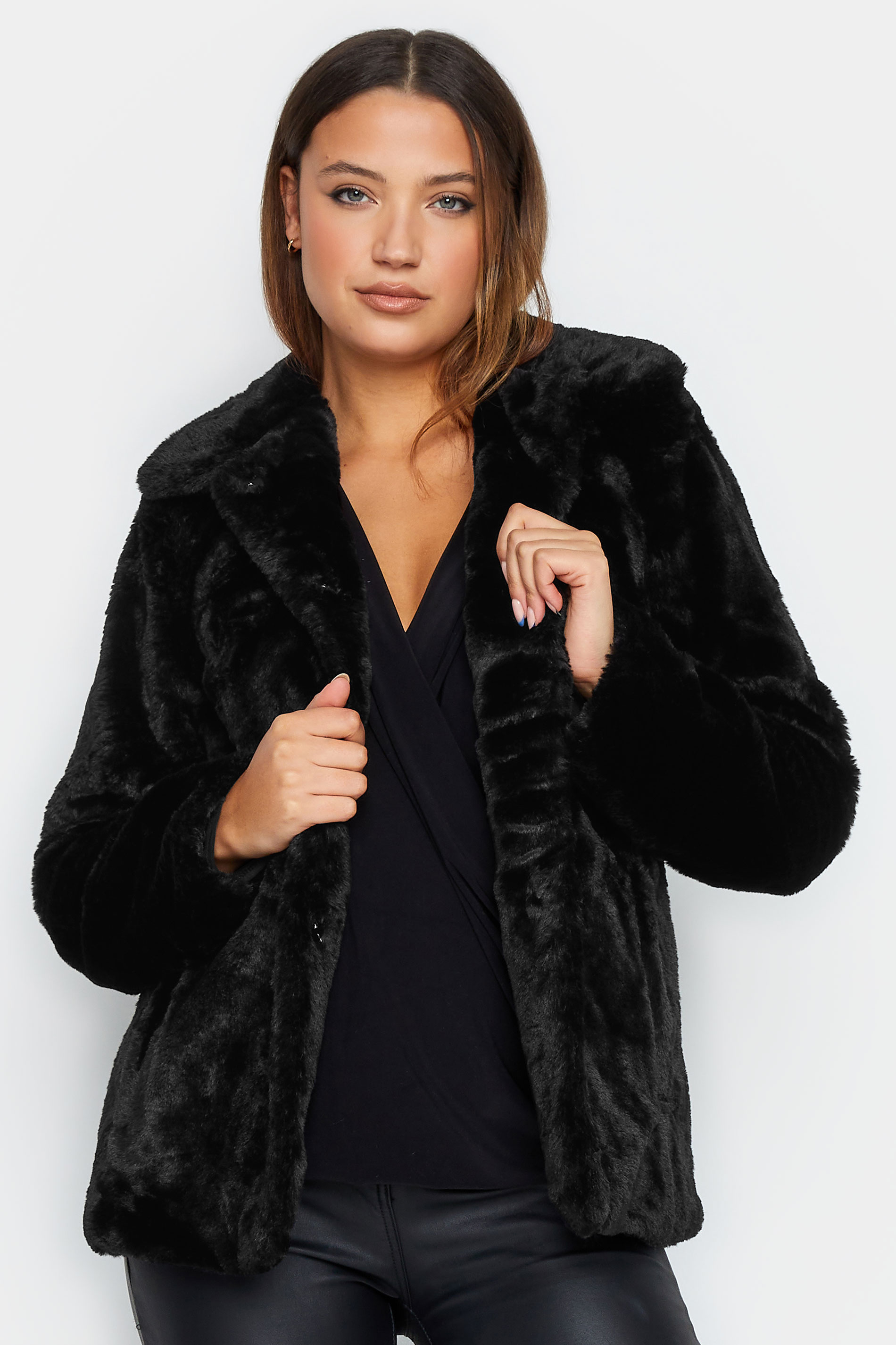 LTS Tall Black Faux Fur Coat | Long Tall Sally 1