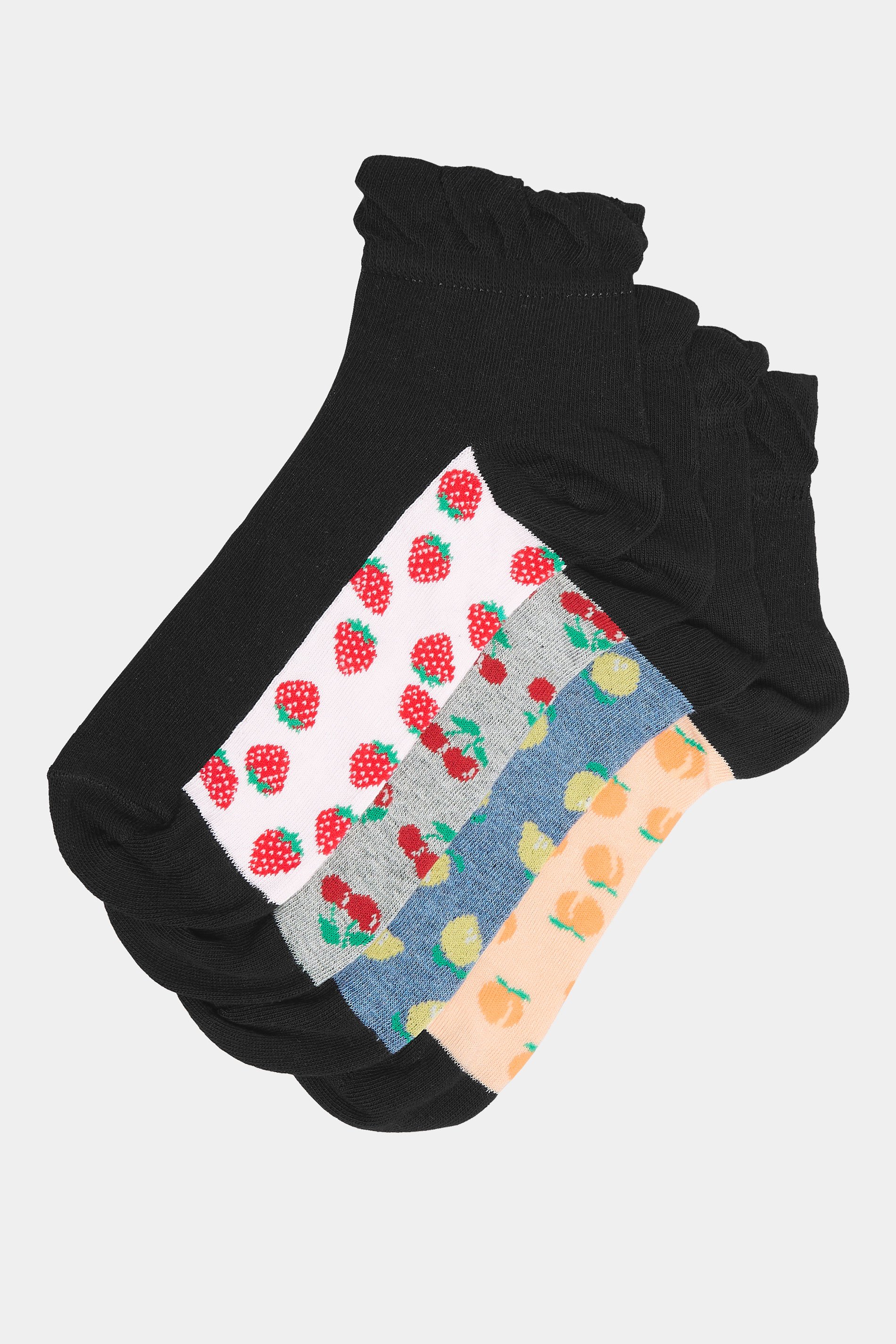 YOURS 4 PACK Plus Size Black Mixed Fruit Trainer Liner Socks | Yours Clothing 6