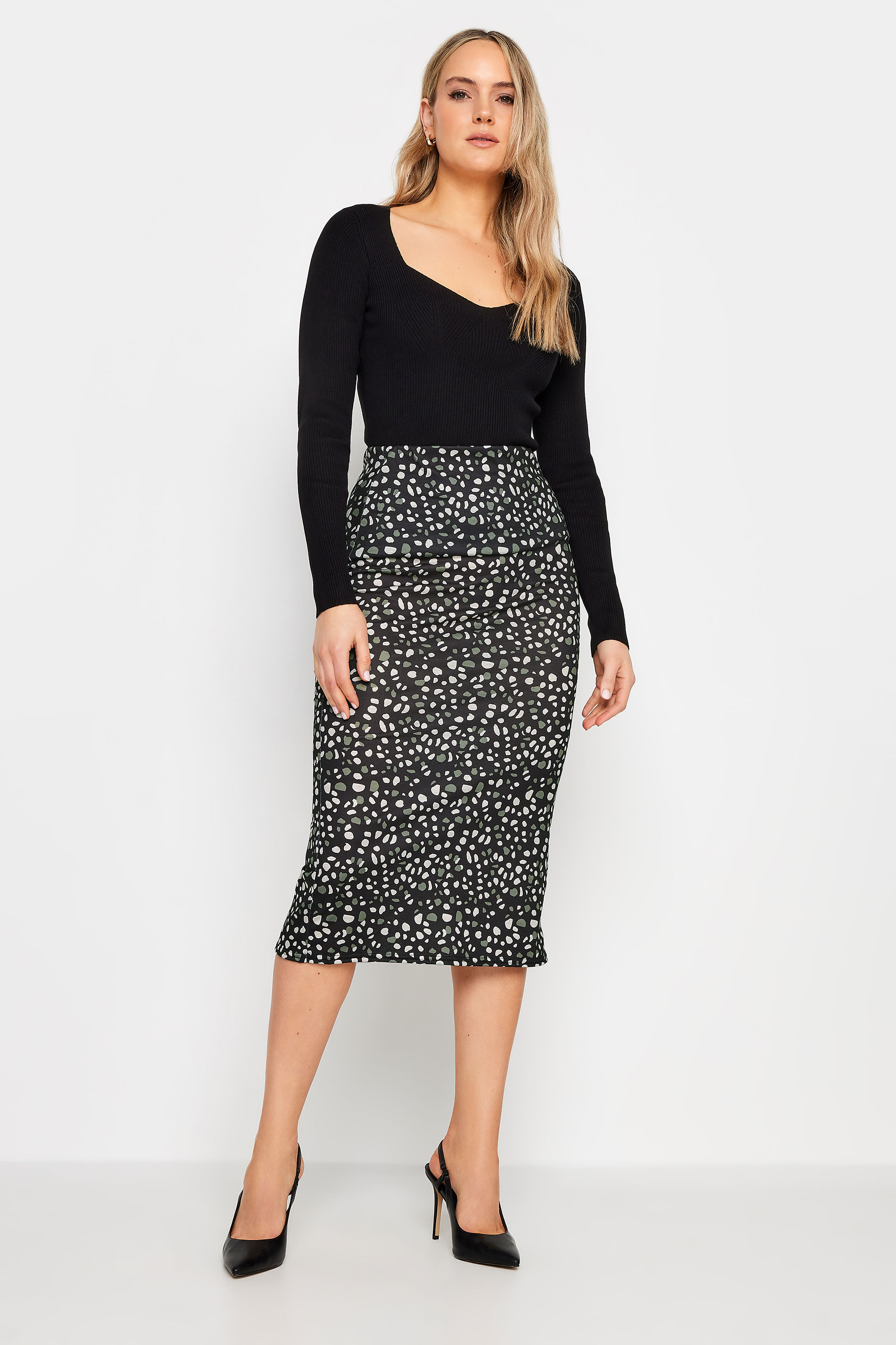 LTS Tall Womens Black Abstract Spot Print Midi Skirt | Long Tall Sally 1