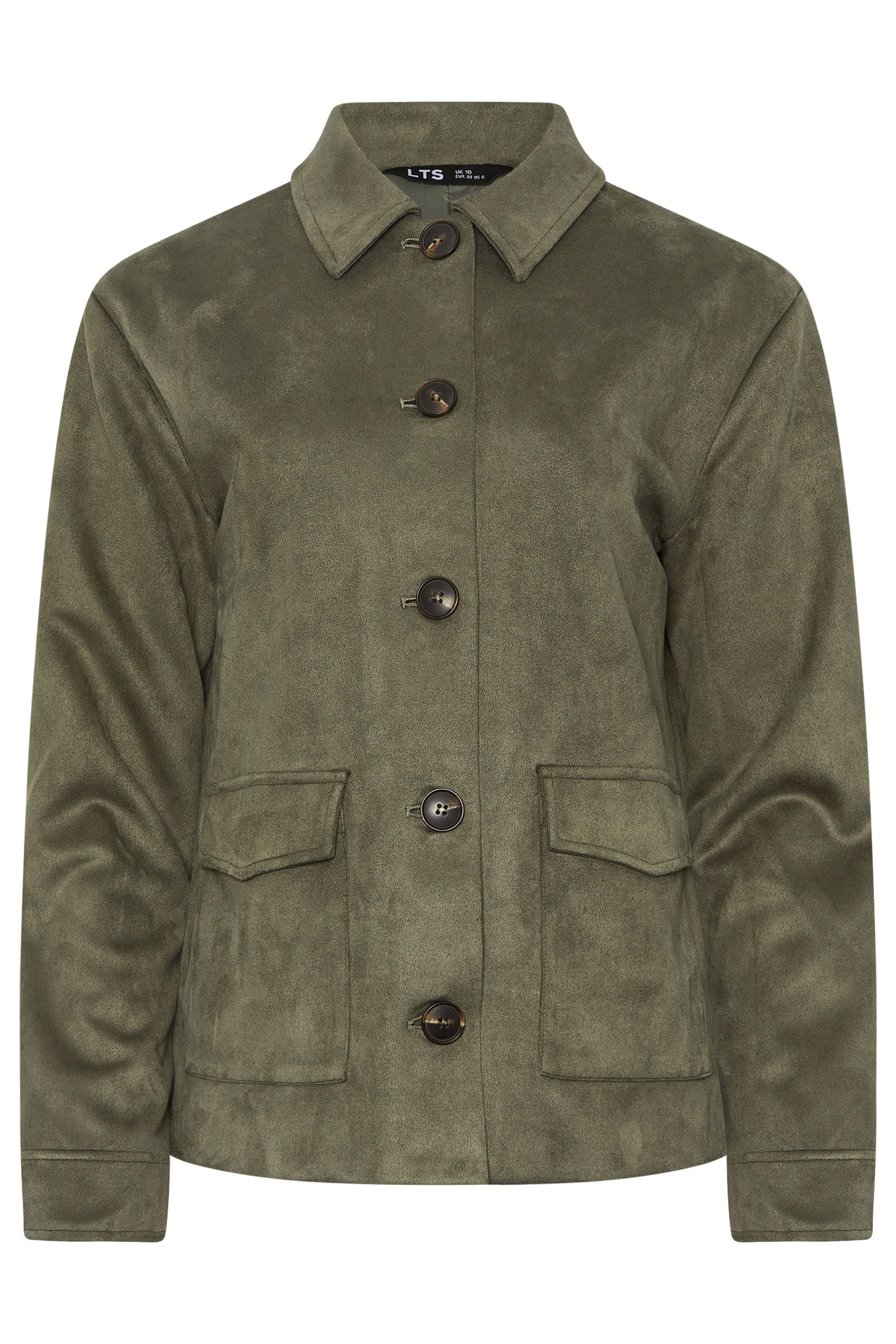 LTS Tall Women's Khaki Green Faux Suede Trucker Jacket | Long Tall Sally 1