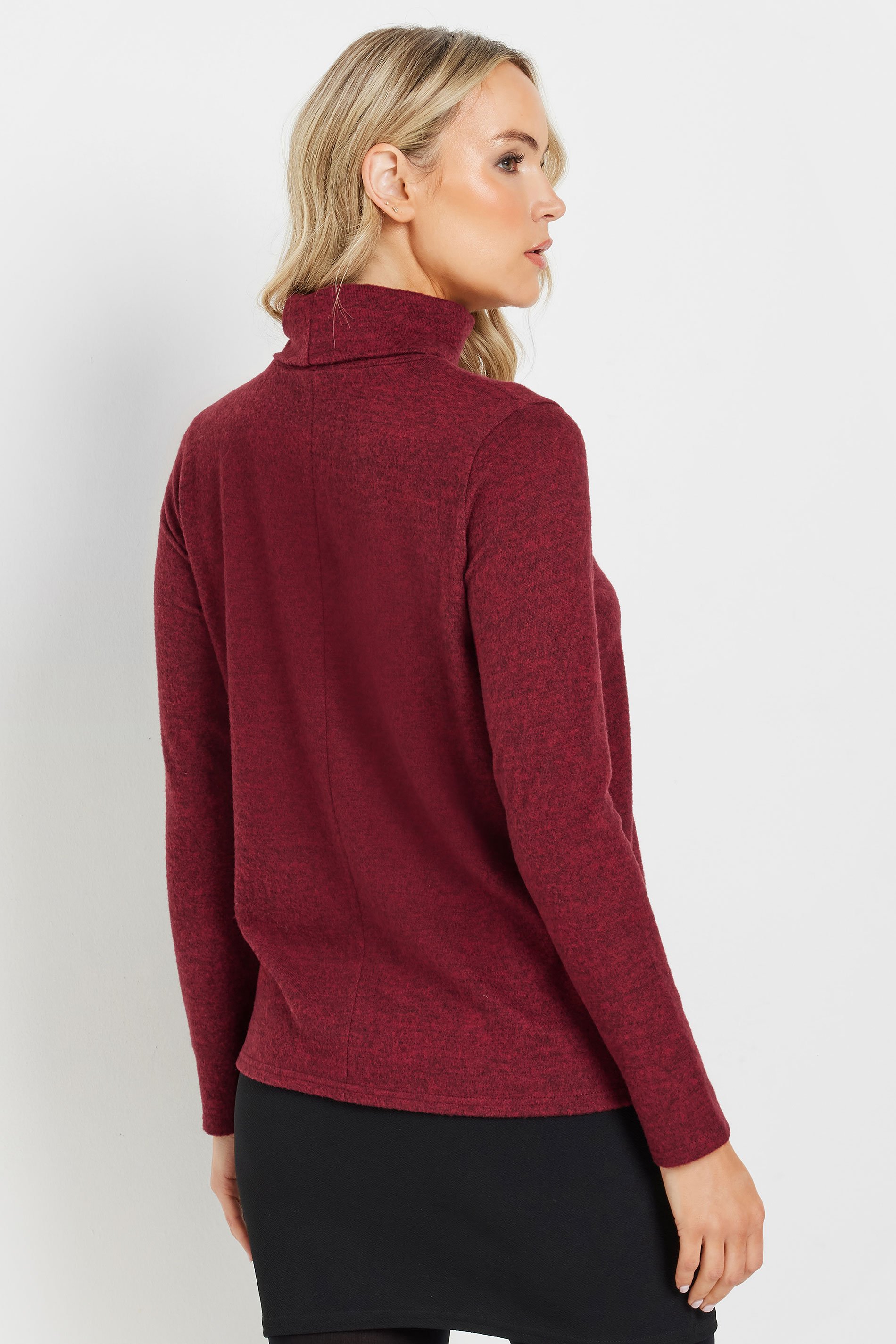 LTS Tall Women's Burgundy Red Soft Touch Roll Neck Top | Long Tall Sally  3