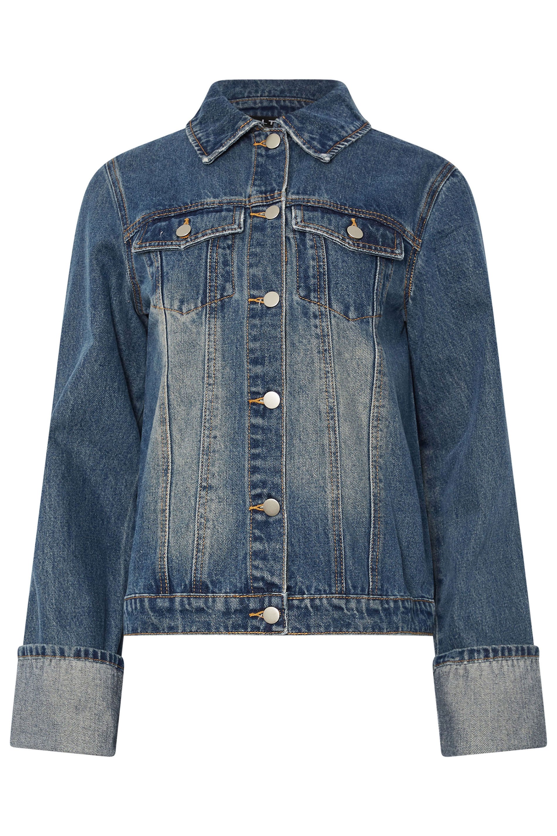 LTS Tall Dark Blue Washed Denim Turn Up Sleeve Jacket | Long Tall Sally 8