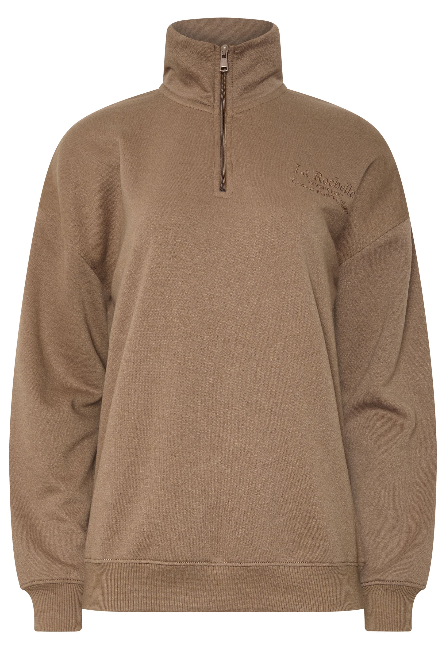 LTS Tall Women's Mocha Brown Embroidered Half Zip Sweatshirt | Long Tall Sally 5